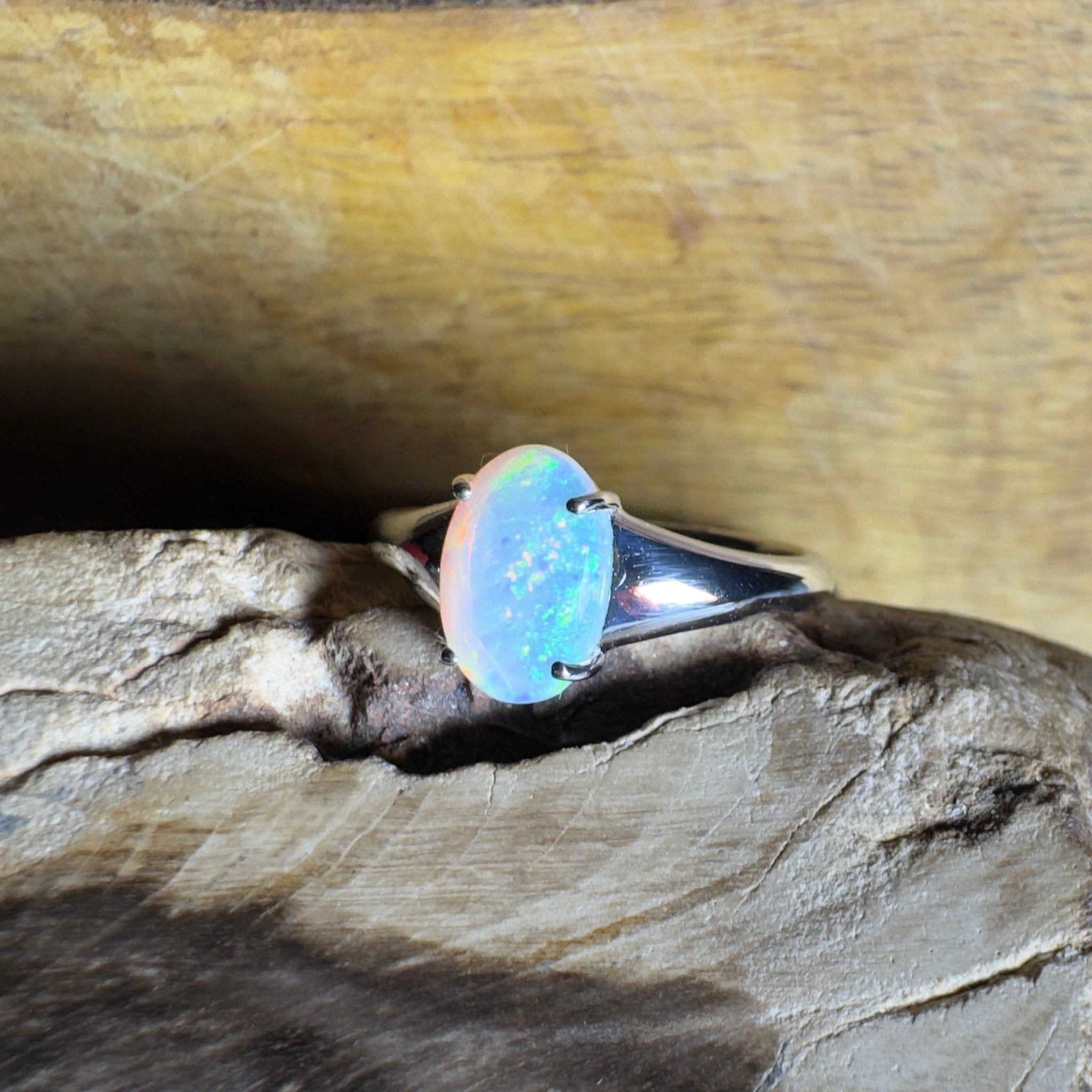 Freycinet Fire ~ 1.25ct Solid Coober Pedy Crystal Opal 925 Silver Ring