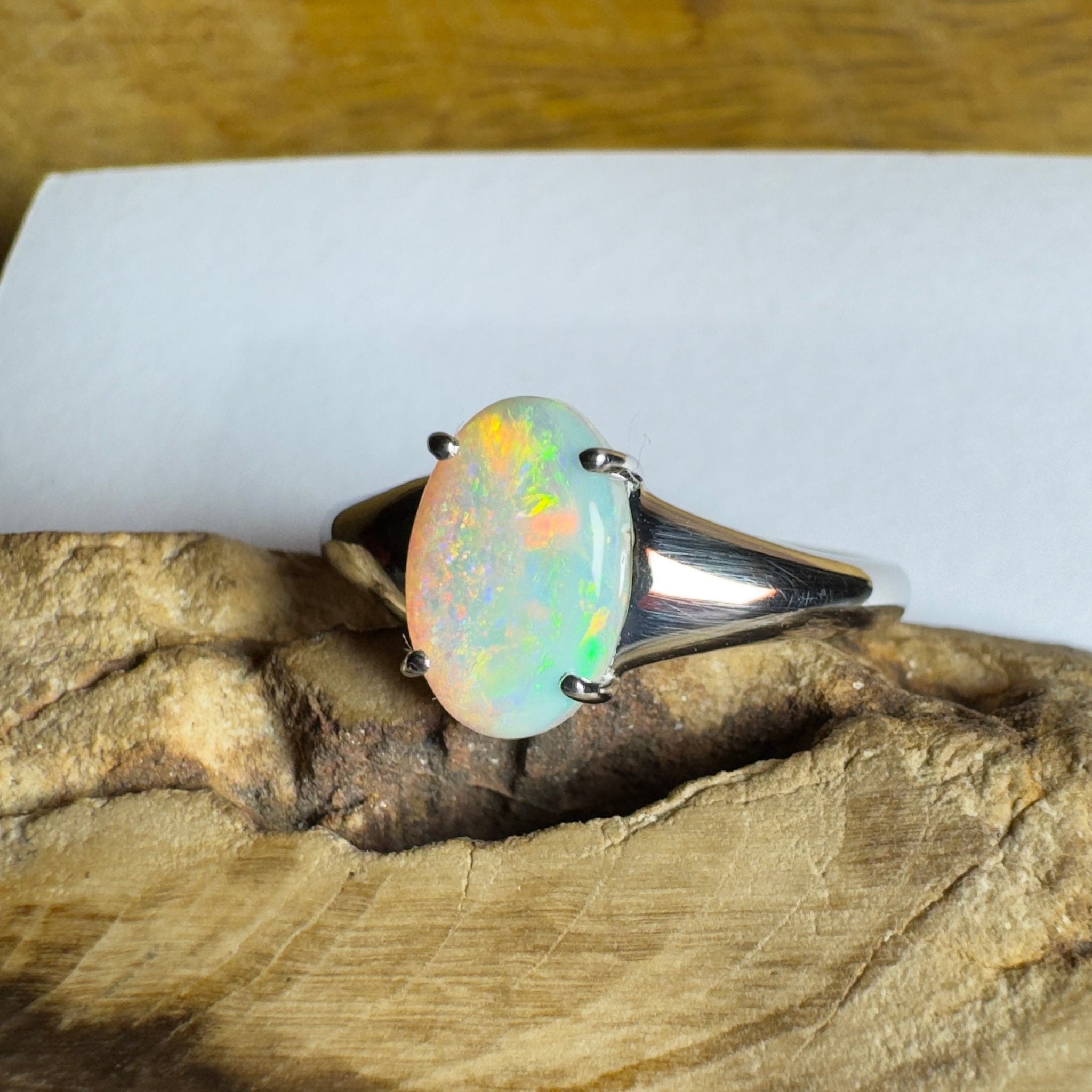 Freycinet Fire ~ 1.25ct Solid Coober Pedy Crystal Opal 925 Silver Ring