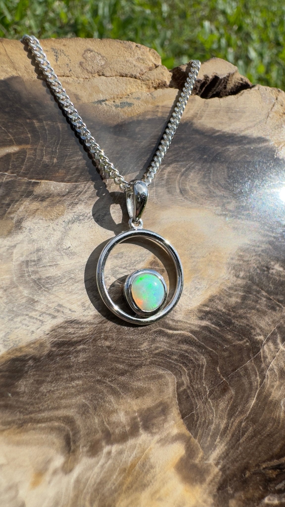 Gariwerd Whisper ~ 0.8ct Solid Coober Pedy Crystal Opal 925 Sterling Silver Pendant Necklace