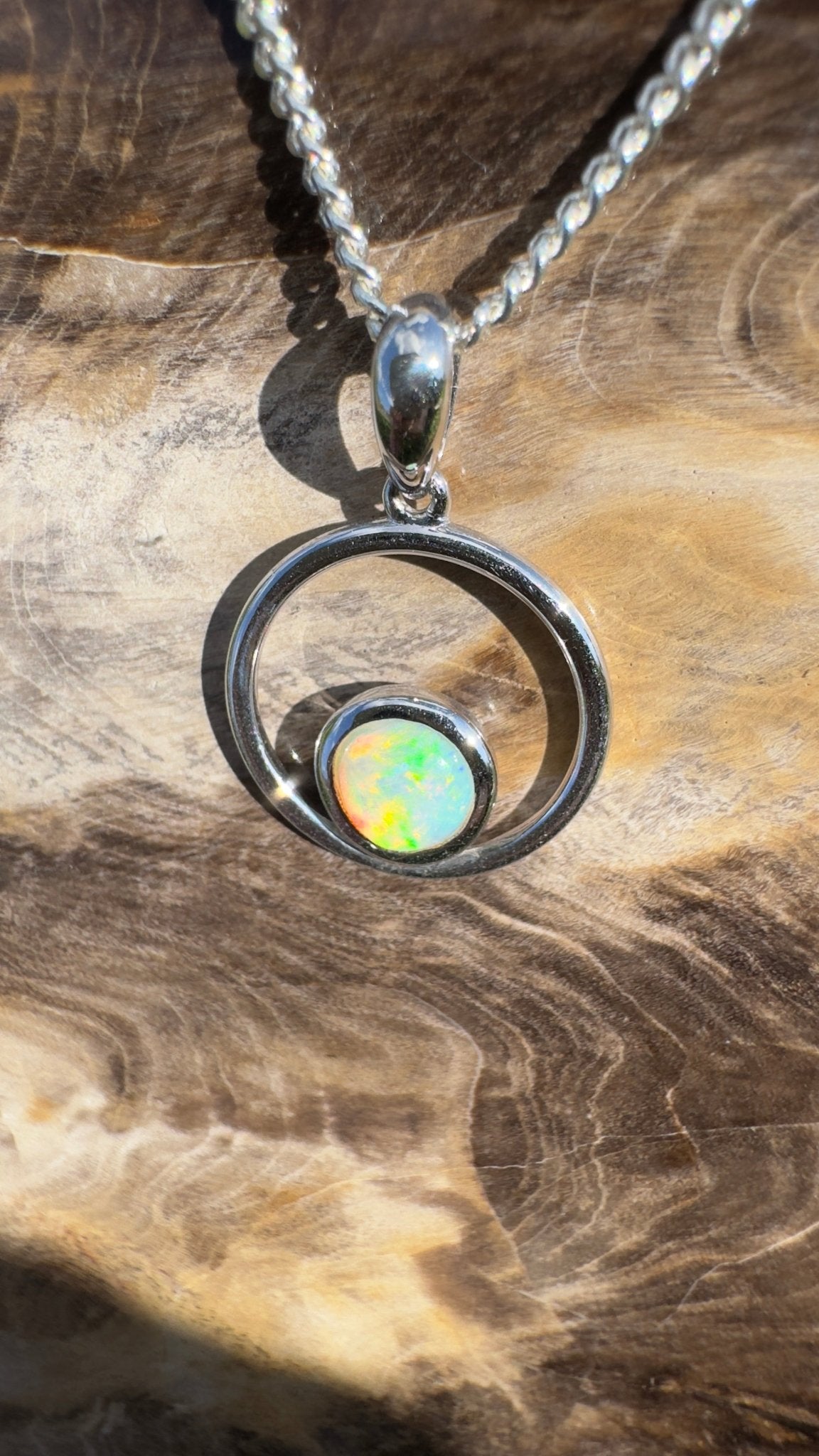 Gariwerd Whisper ~ 0.8ct Solid Coober Pedy Crystal Opal 925 Sterling Silver Pendant Necklace