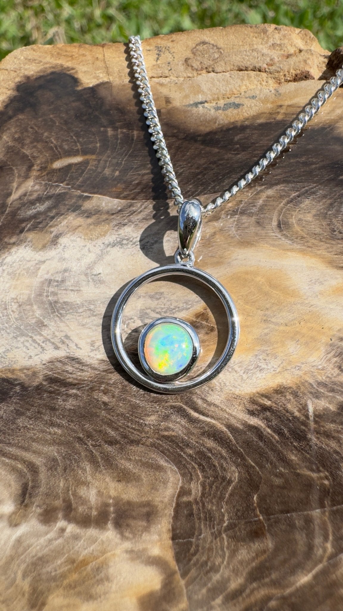 Gariwerd Whisper ~ 0.8ct Solid Coober Pedy Crystal Opal 925 Sterling Silver Pendant Necklace