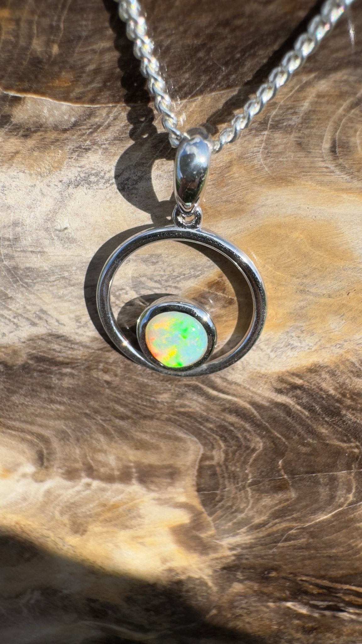 Gariwerd Whisper ~ 0.8ct Solid Coober Pedy Crystal Opal 925 Sterling Silver Pendant Necklace