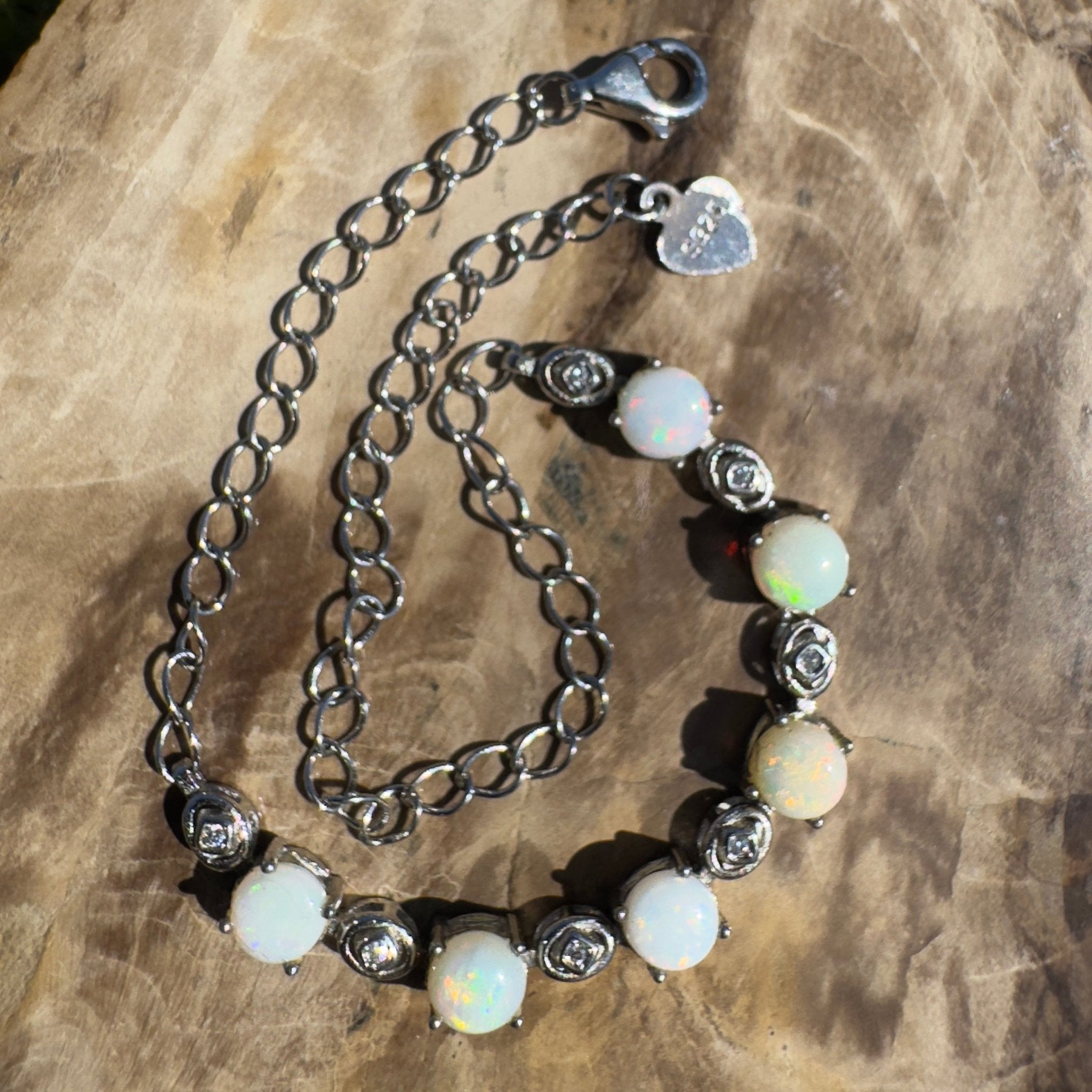 Gibb River Light ~ 1.8ct Coober Pedy Opal and Cubic Zirconia 925 Sterling Silver Bracelet
