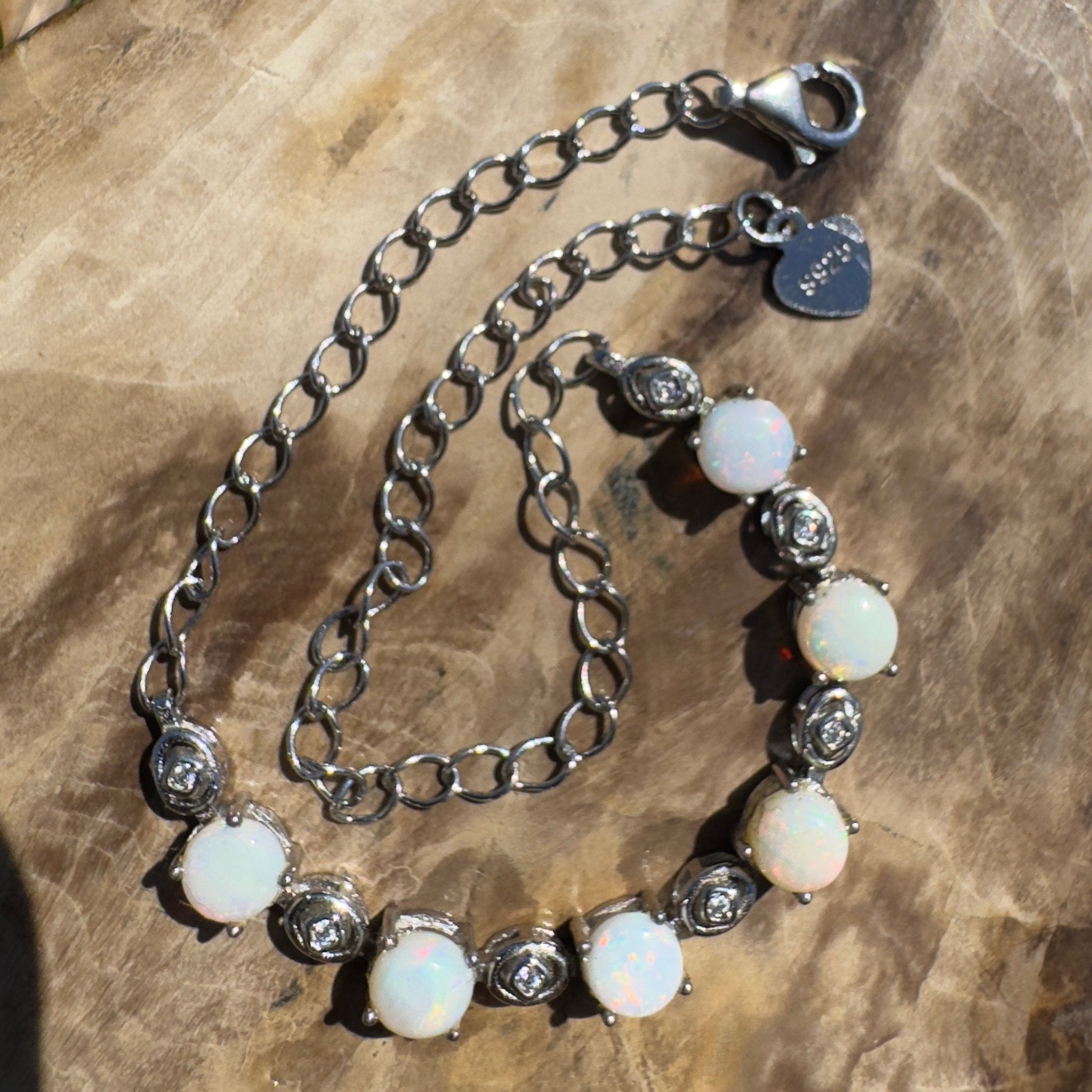 Gibb River Light ~ 1.8ct Coober Pedy Opal and Cubic Zirconia 925 Sterling Silver Bracelet