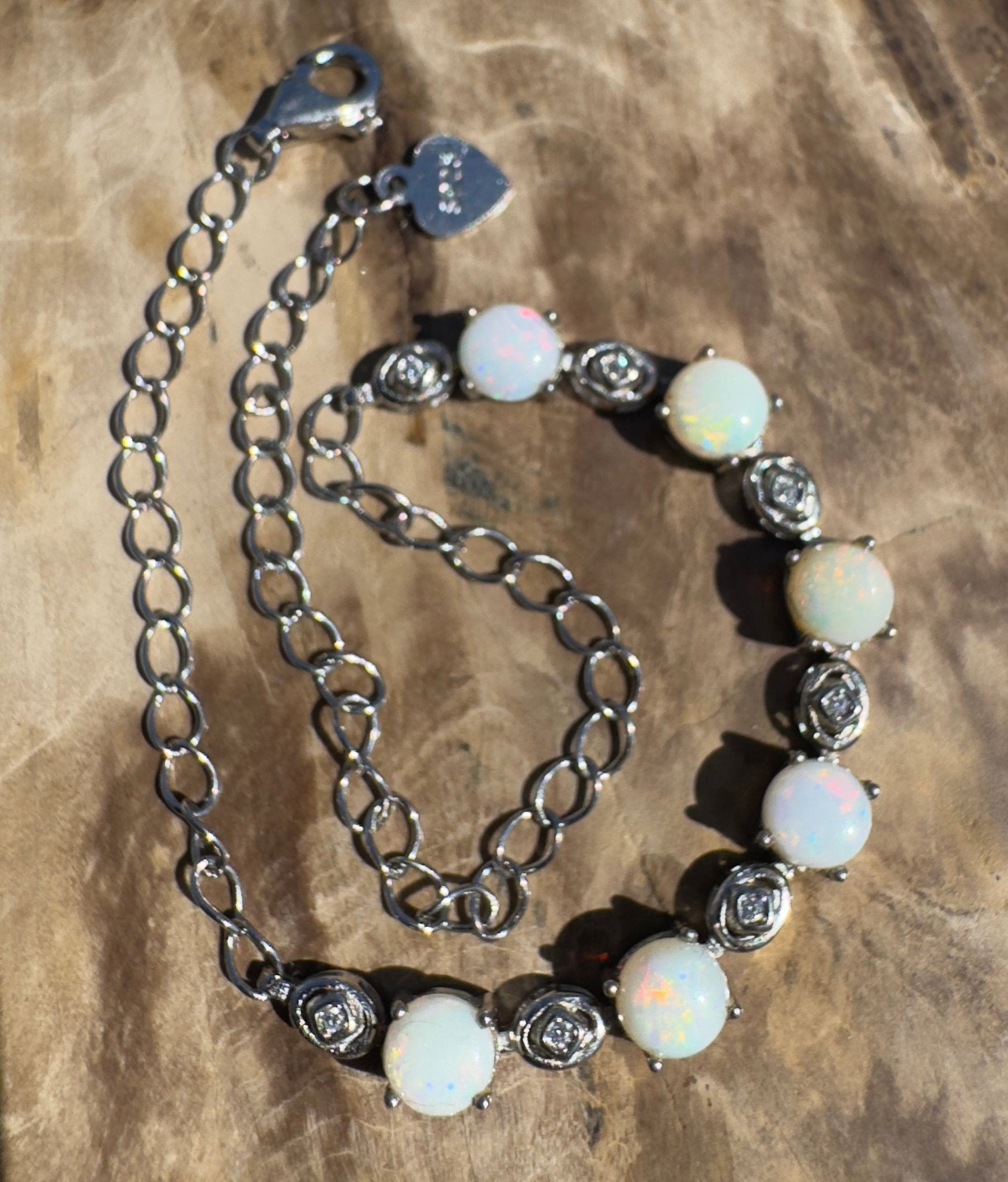 Gibb River Light ~ 1.8ct Coober Pedy Opal and Cubic Zirconia 925 Sterling Silver Bracelet