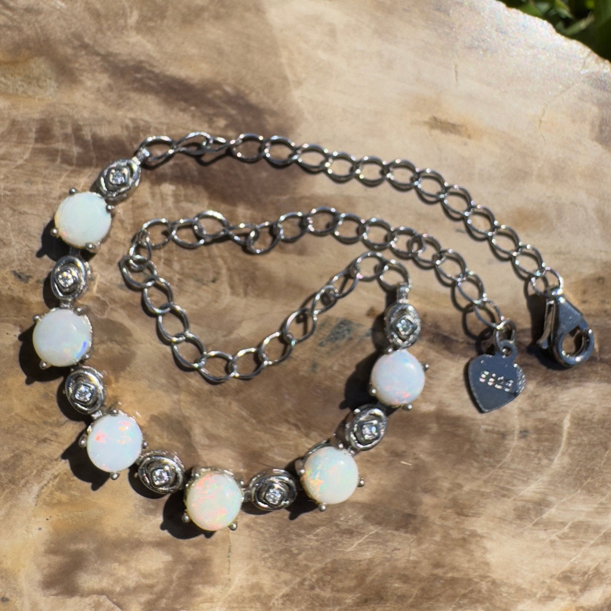 Gibb River Light ~ 1.8ct Coober Pedy Opal and Cubic Zirconia 925 Sterling Silver Bracelet