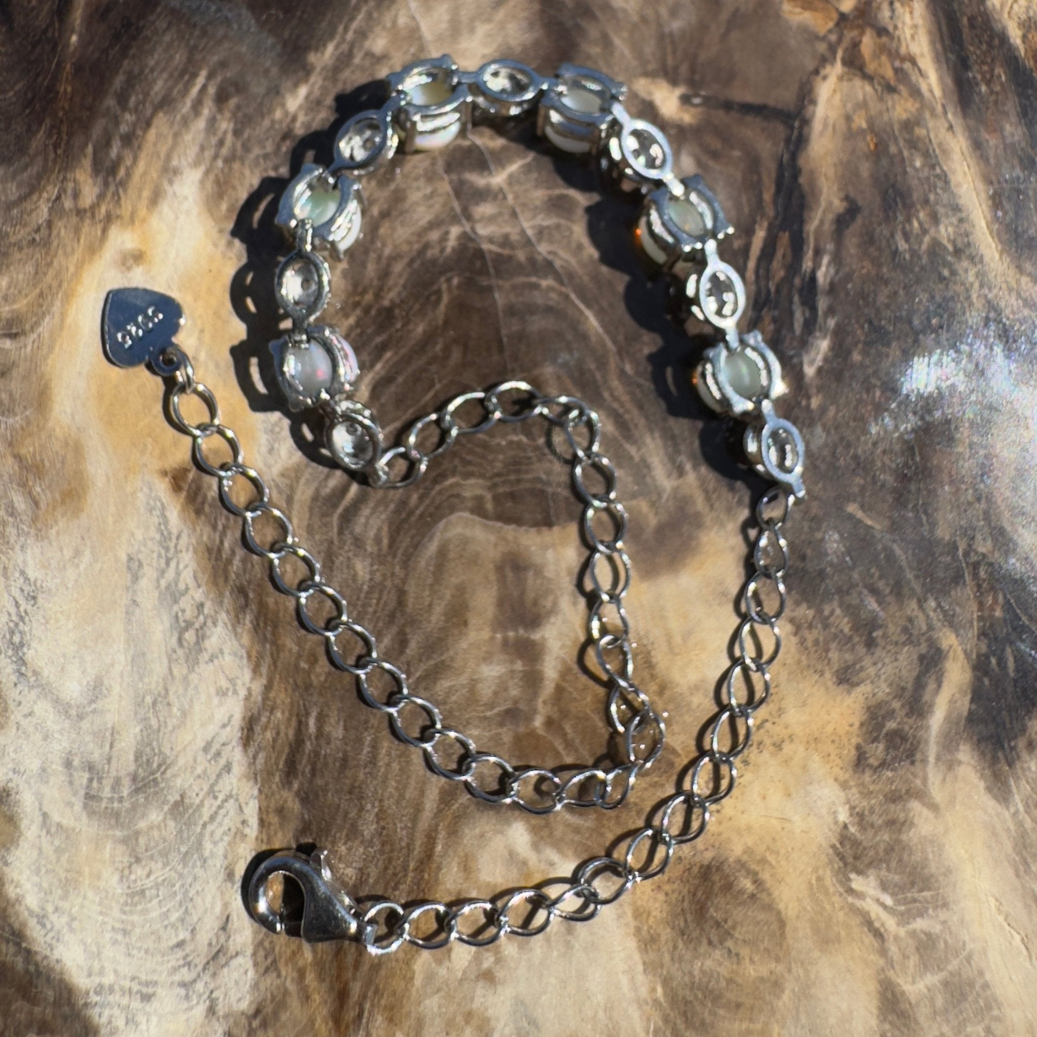 Gibb River Light ~ 1.8ct Coober Pedy Opal and Cubic Zirconia 925 Sterling Silver Bracelet
