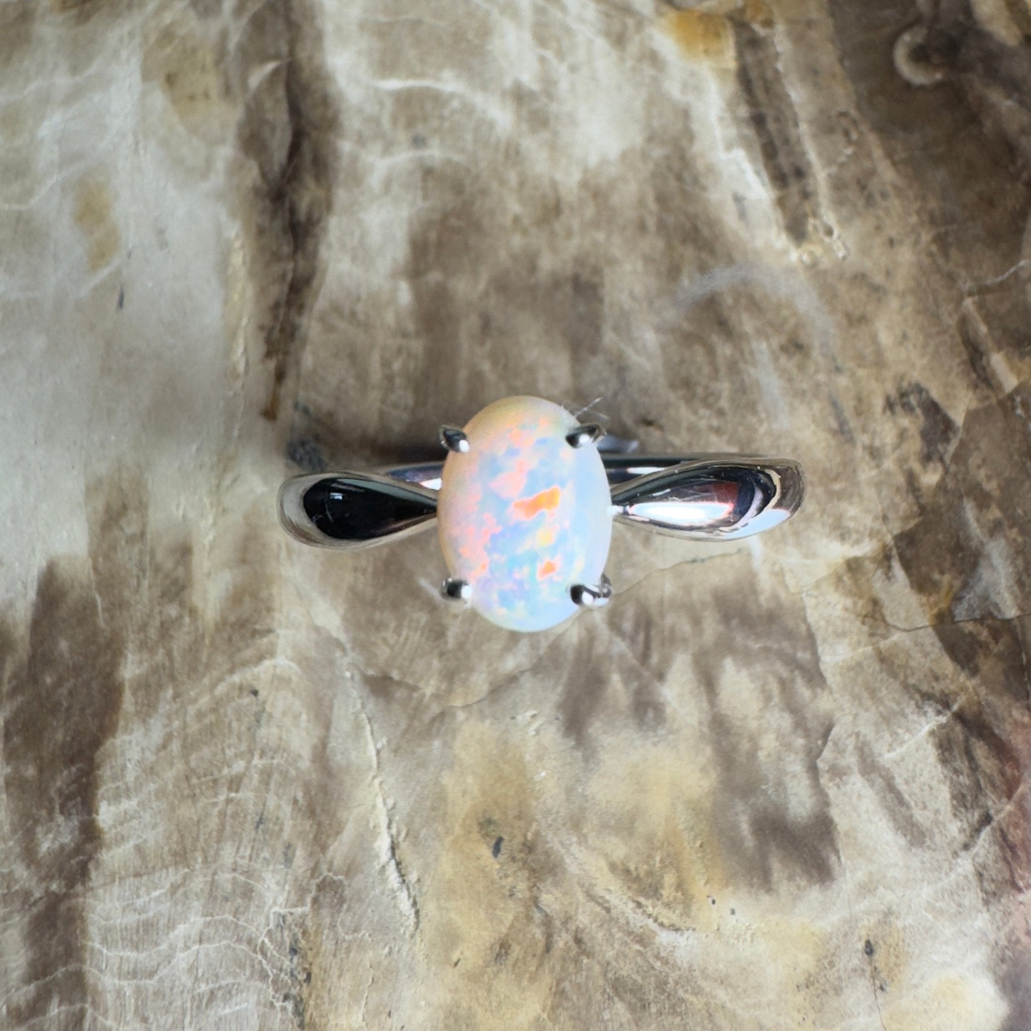 Gibson Plain Fire ~ 0.9ct Solid Coober Pedy Opal 925 Silver Ring