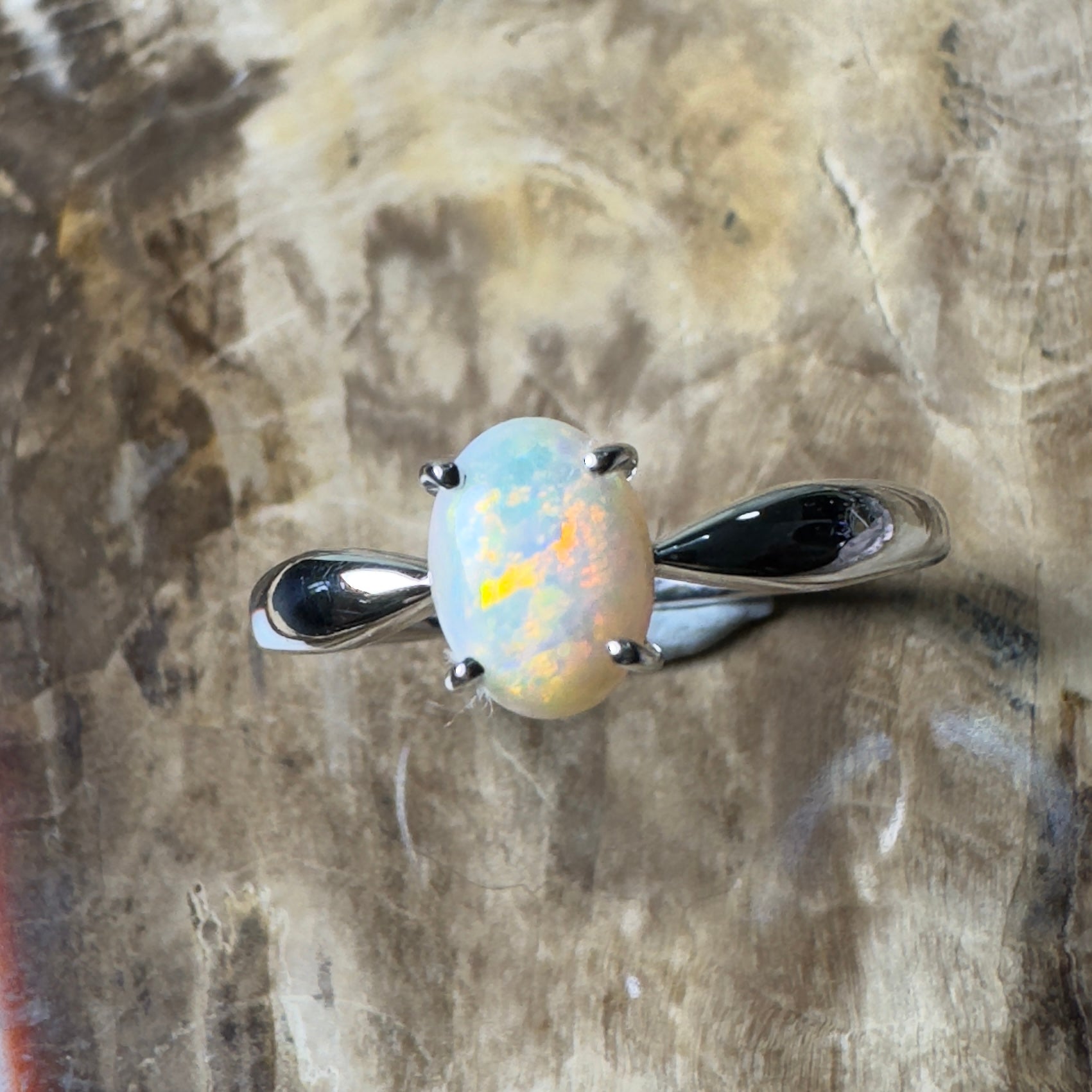 Gibson Plain Fire ~ 0.9ct Solid Coober Pedy Opal 925 Silver Ring