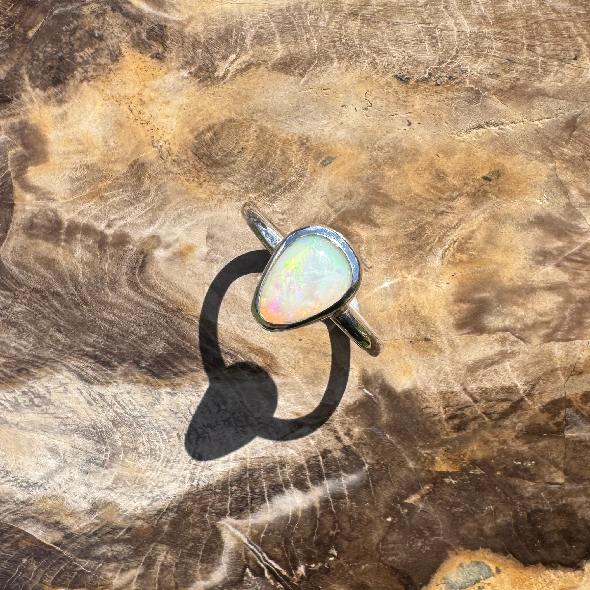 Glasshouse Flame ~ 0.9ct Solid Coober Pedy Light Opal 925 Sterling Silver Ring
