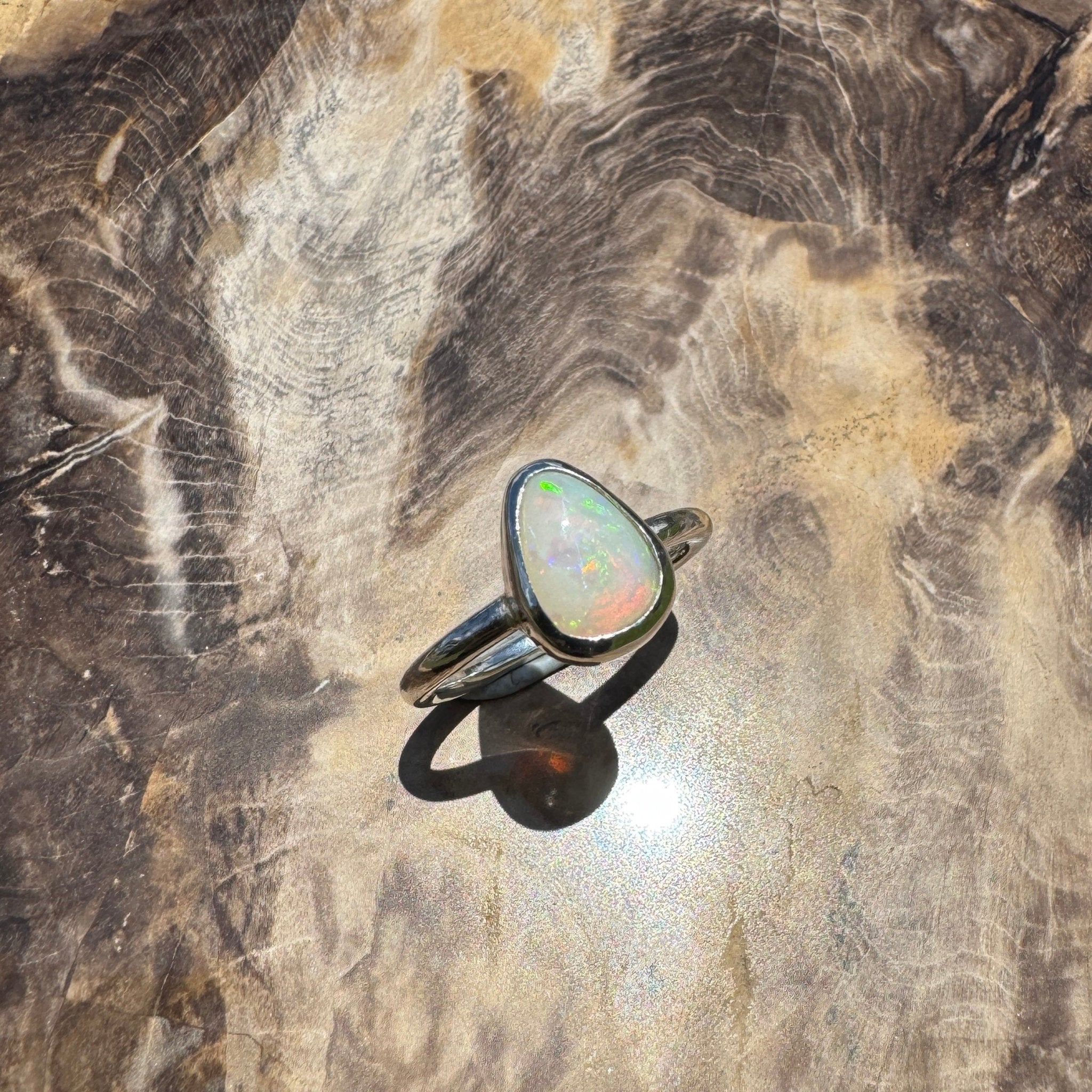 Glasshouse Flame ~ 0.9ct Solid Coober Pedy Light Opal 925 Sterling Silver Ring
