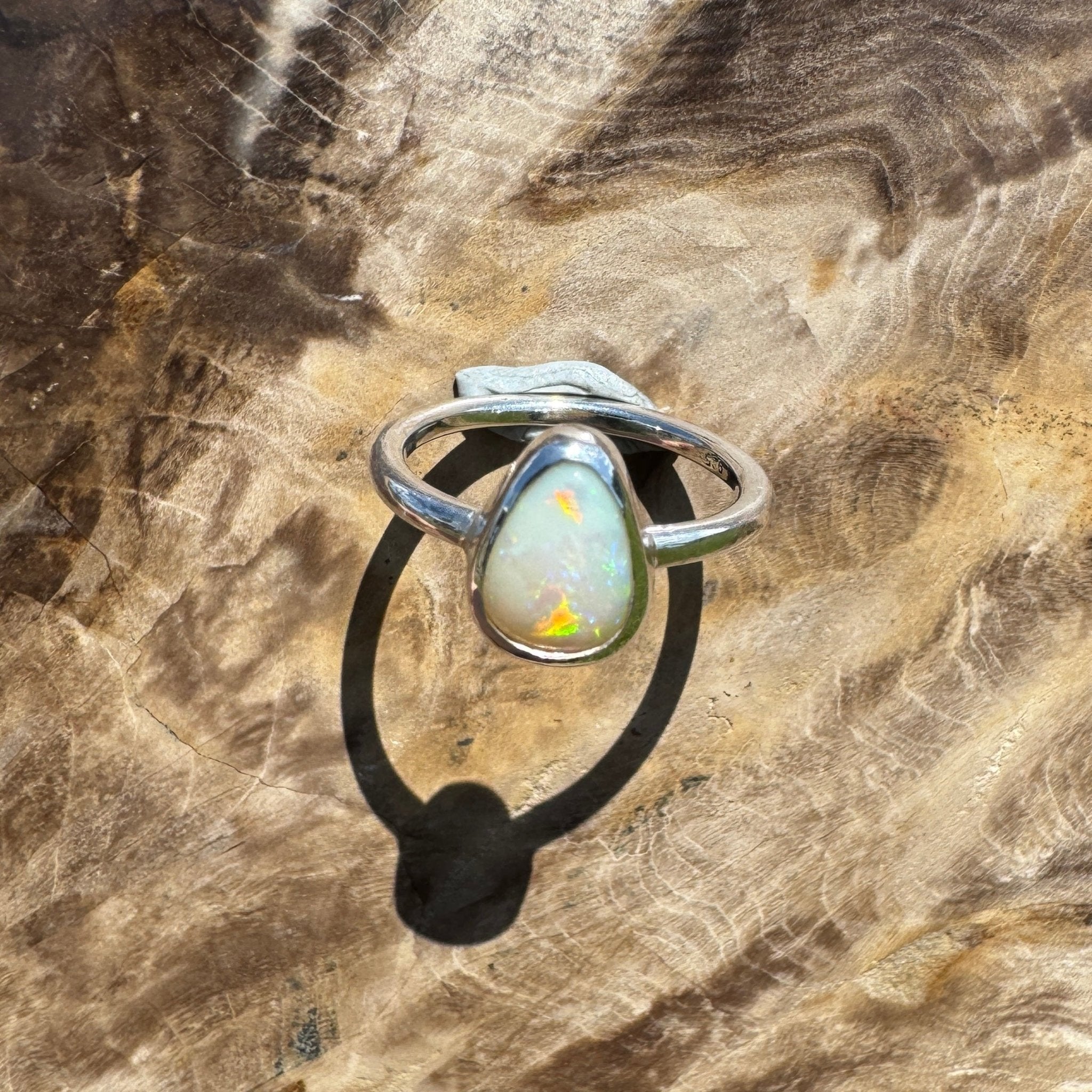 Glasshouse Flame ~ 0.9ct Solid Coober Pedy Light Opal 925 Sterling Silver Ring