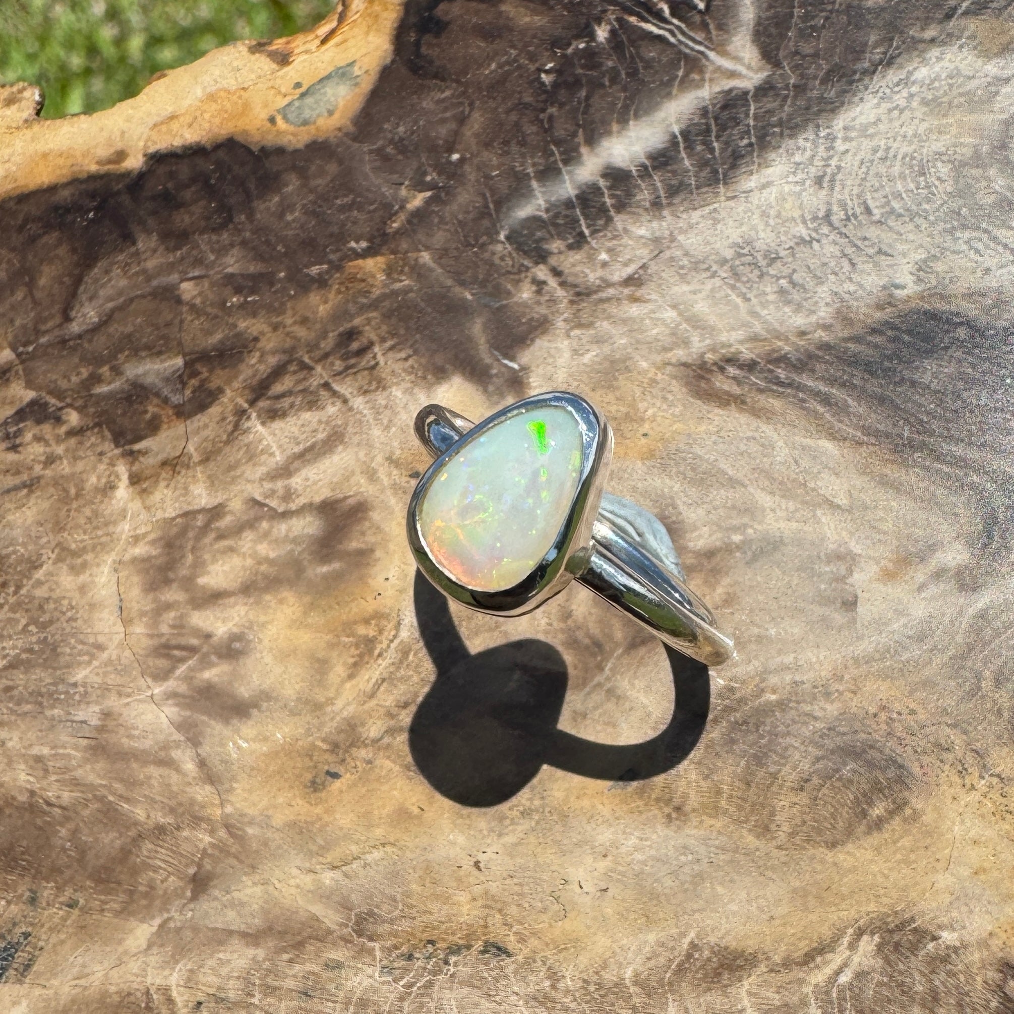 Glasshouse Flame ~ 0.9ct Solid Coober Pedy Light Opal 925 Sterling Silver Ring