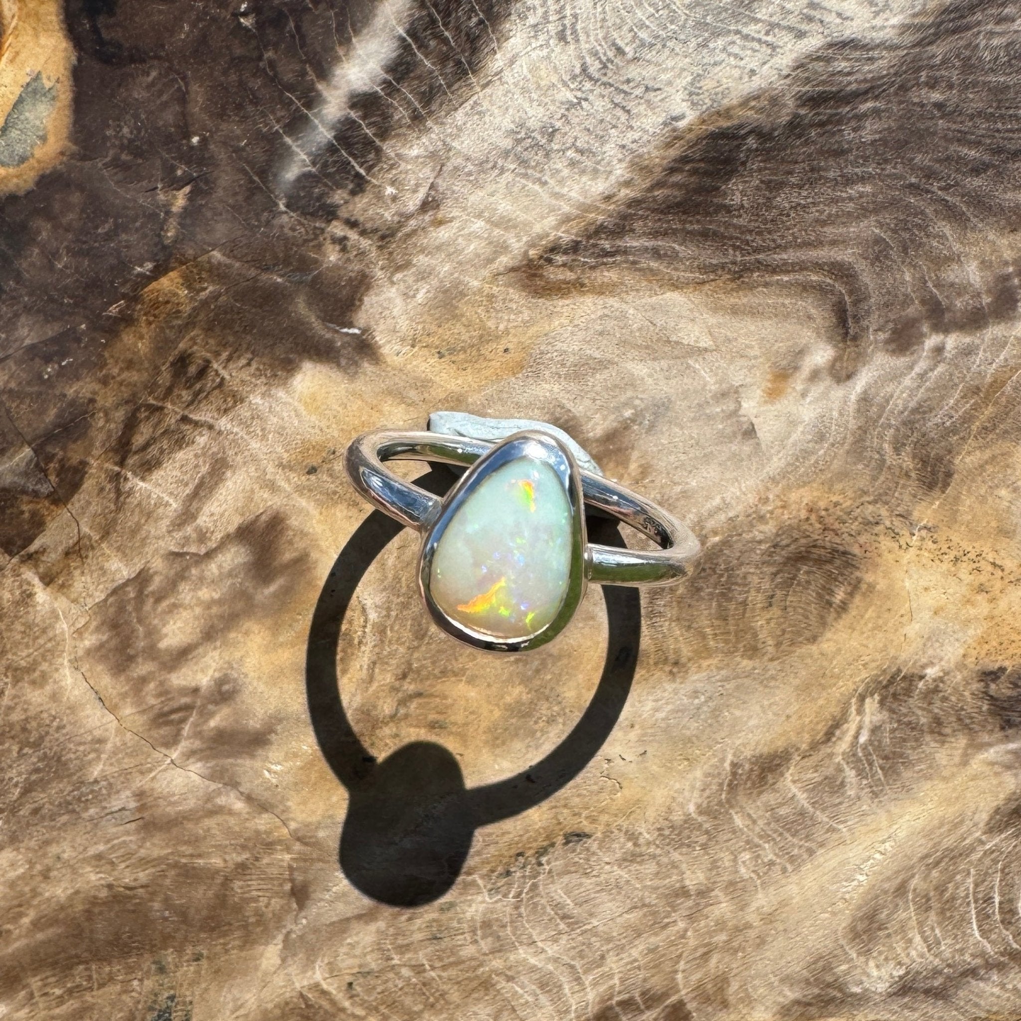 Glasshouse Flame ~ 0.9ct Solid Coober Pedy Light Opal 925 Sterling Silver Ring