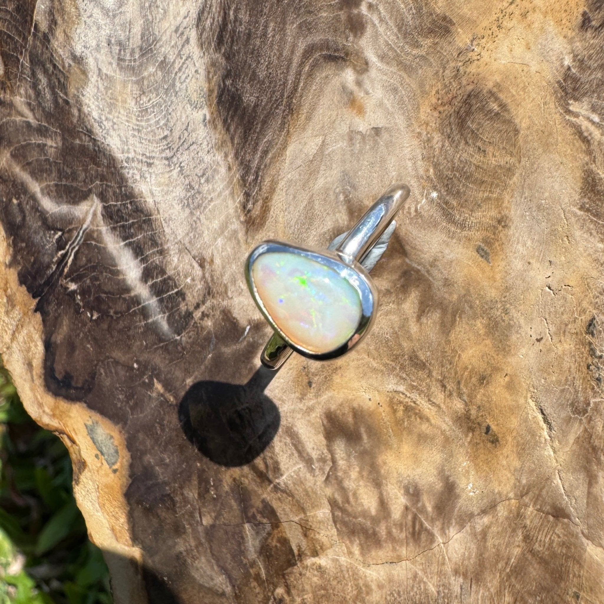 Glasshouse Flame ~ 0.9ct Solid Coober Pedy Light Opal 925 Sterling Silver Ring