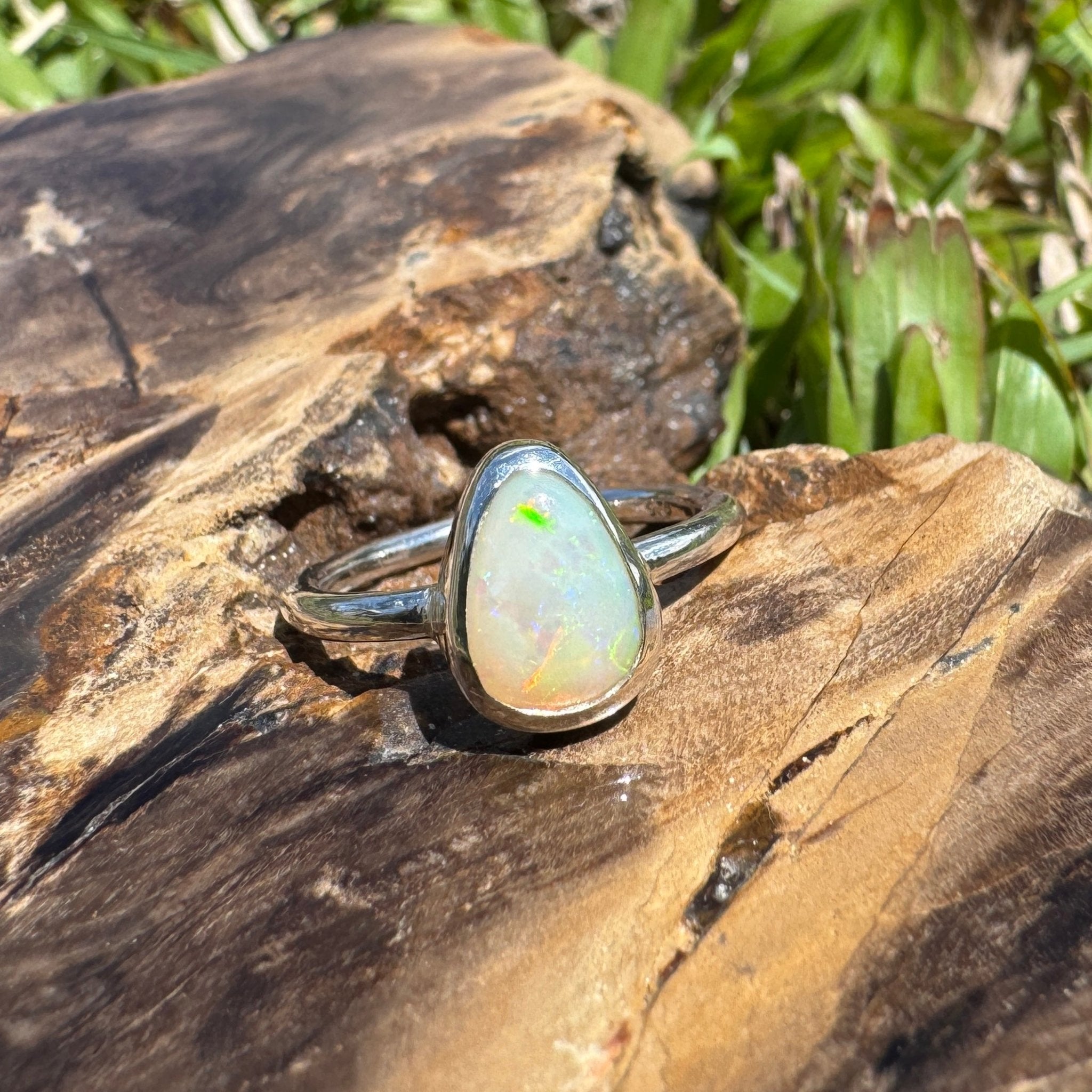 Glasshouse Flame ~ 0.9ct Solid Coober Pedy Light Opal 925 Sterling Silver Ring