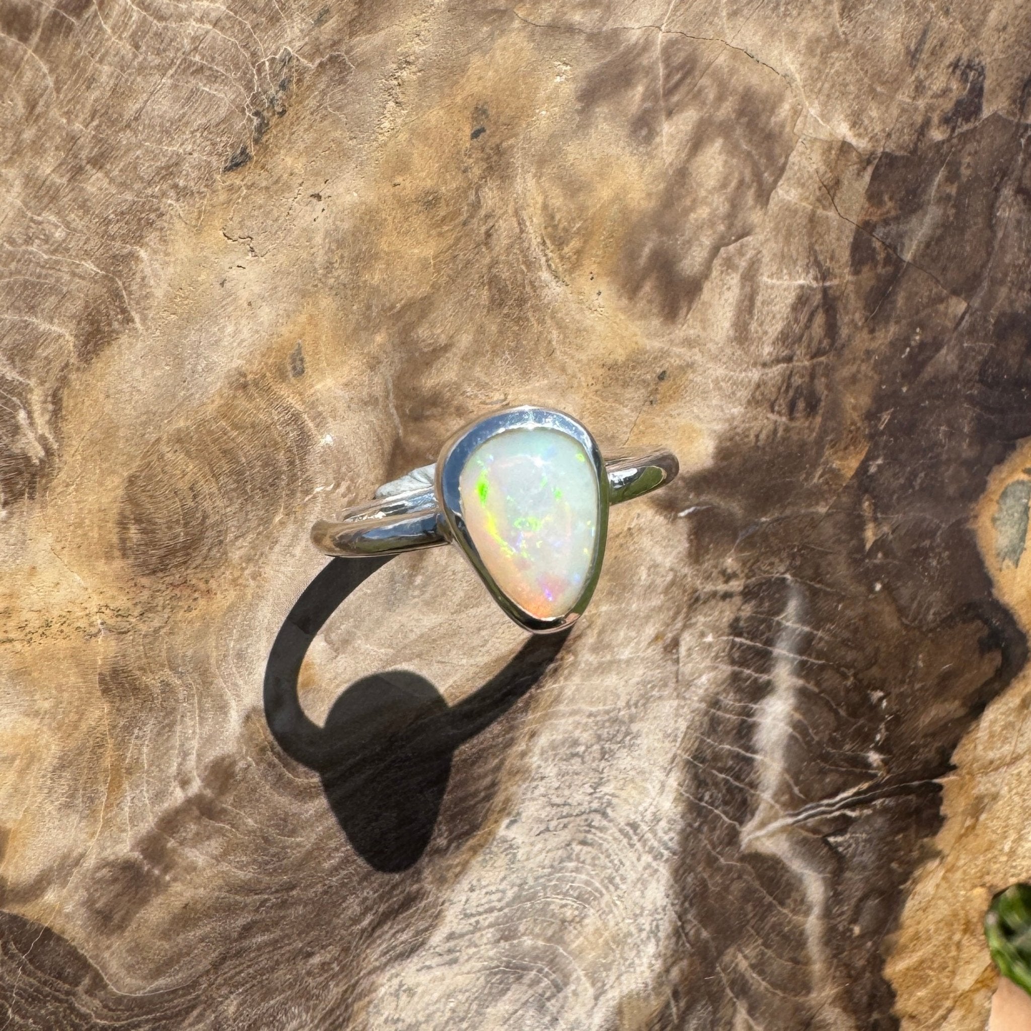 Glasshouse Flame ~ 0.9ct Solid Coober Pedy Light Opal 925 Sterling Silver Ring