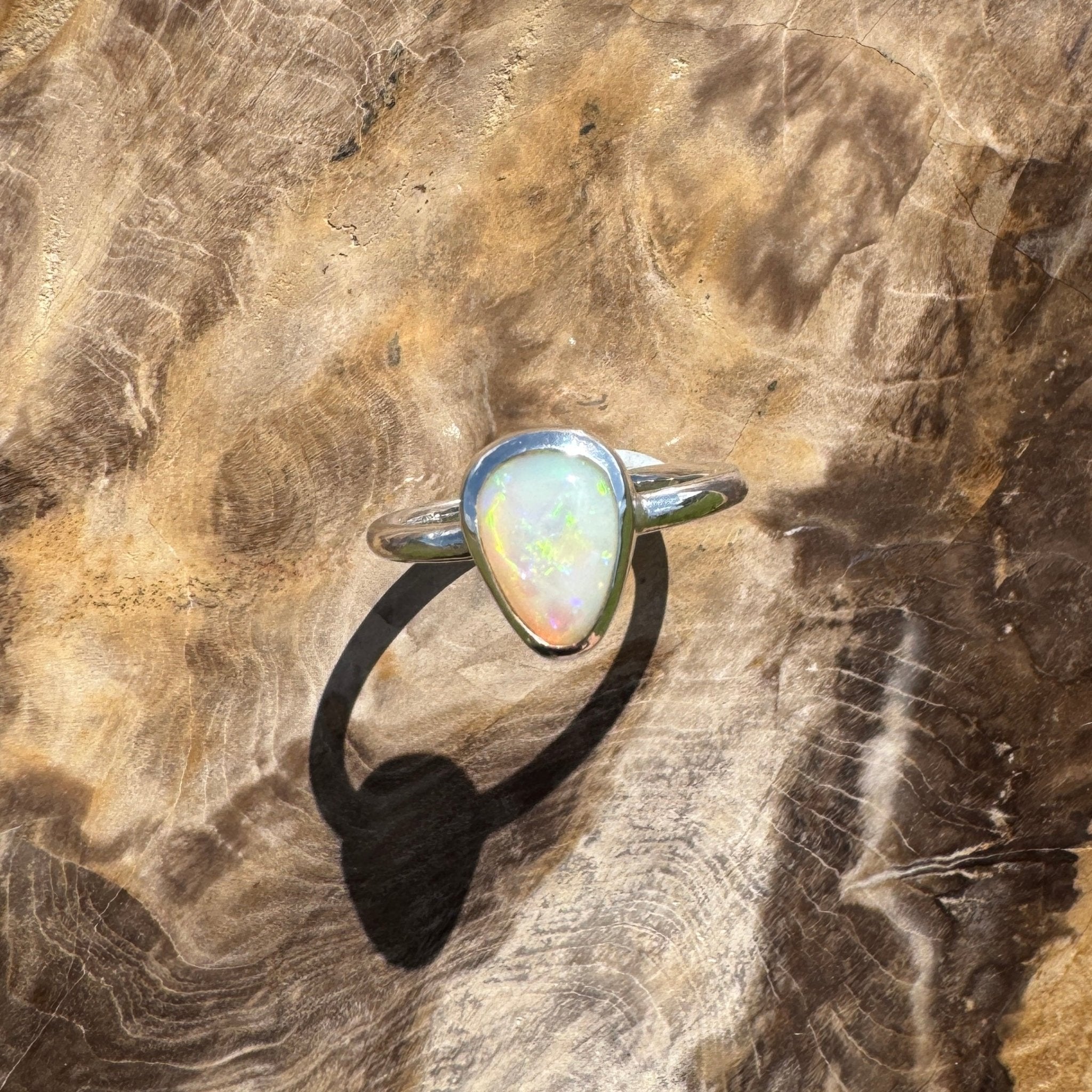 Glasshouse Flame ~ 0.9ct Solid Coober Pedy Light Opal 925 Sterling Silver Ring