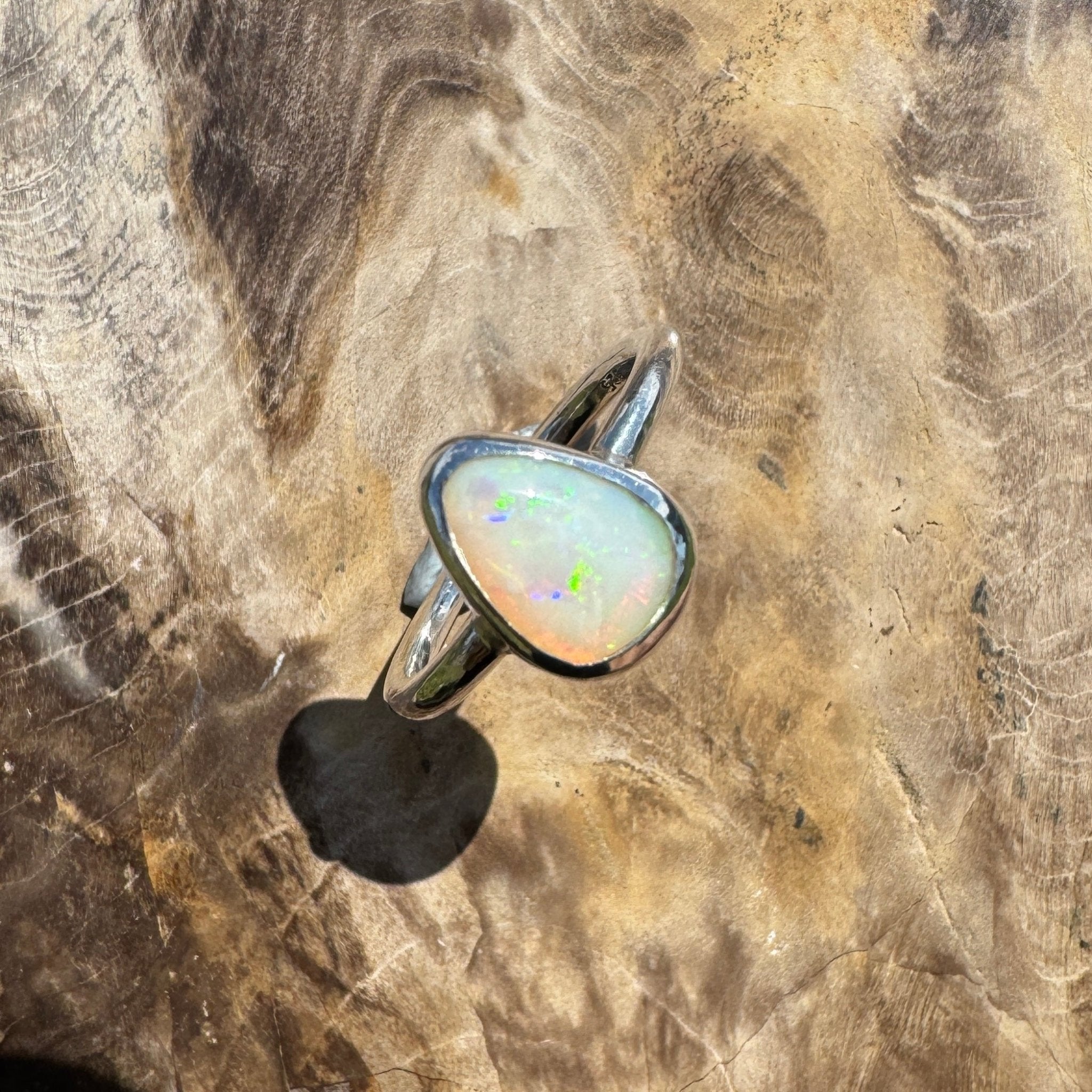 Glasshouse Flame ~ 0.9ct Solid Coober Pedy Light Opal 925 Sterling Silver Ring