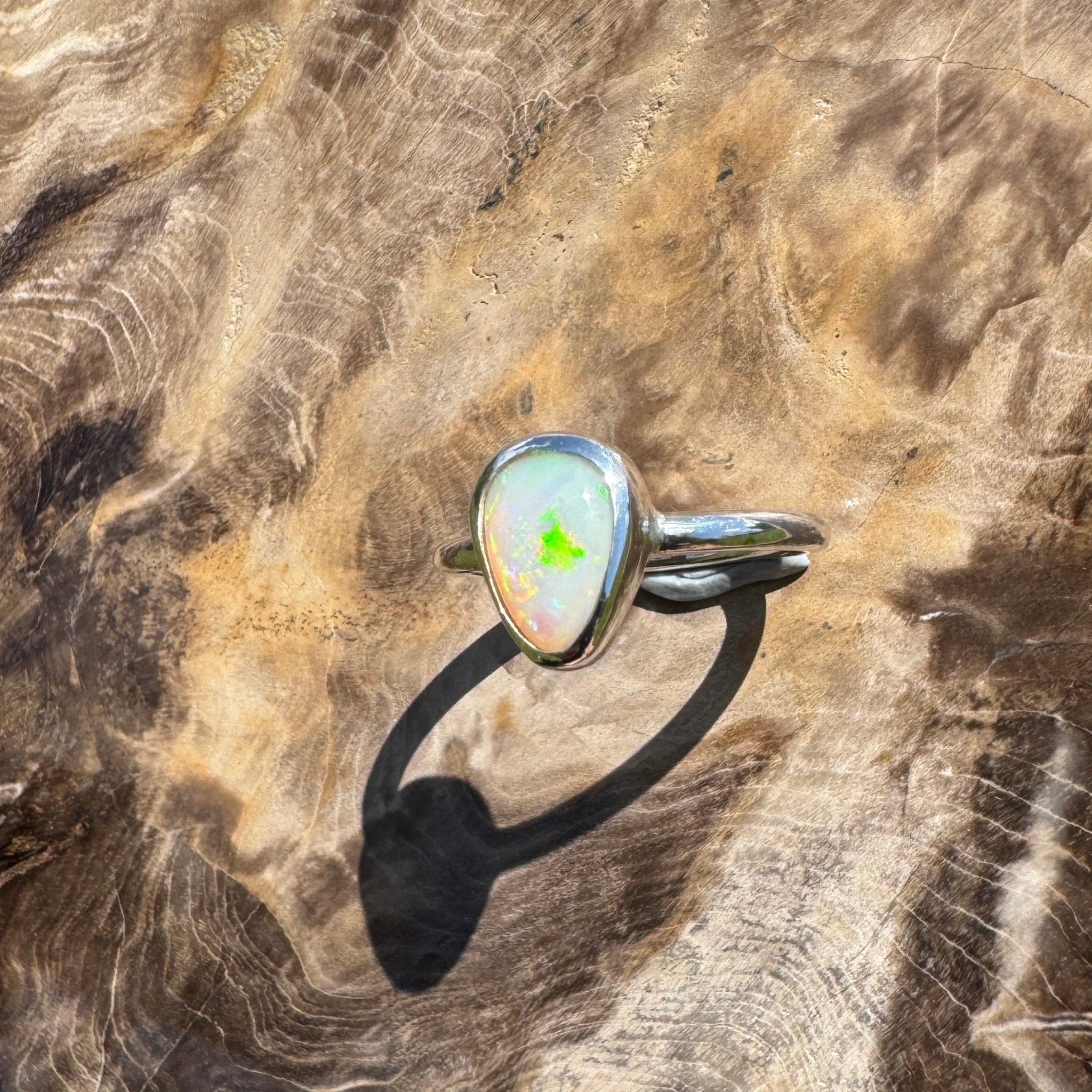 Glasshouse Flame ~ 0.9ct Solid Coober Pedy Light Opal 925 Sterling Silver Ring
