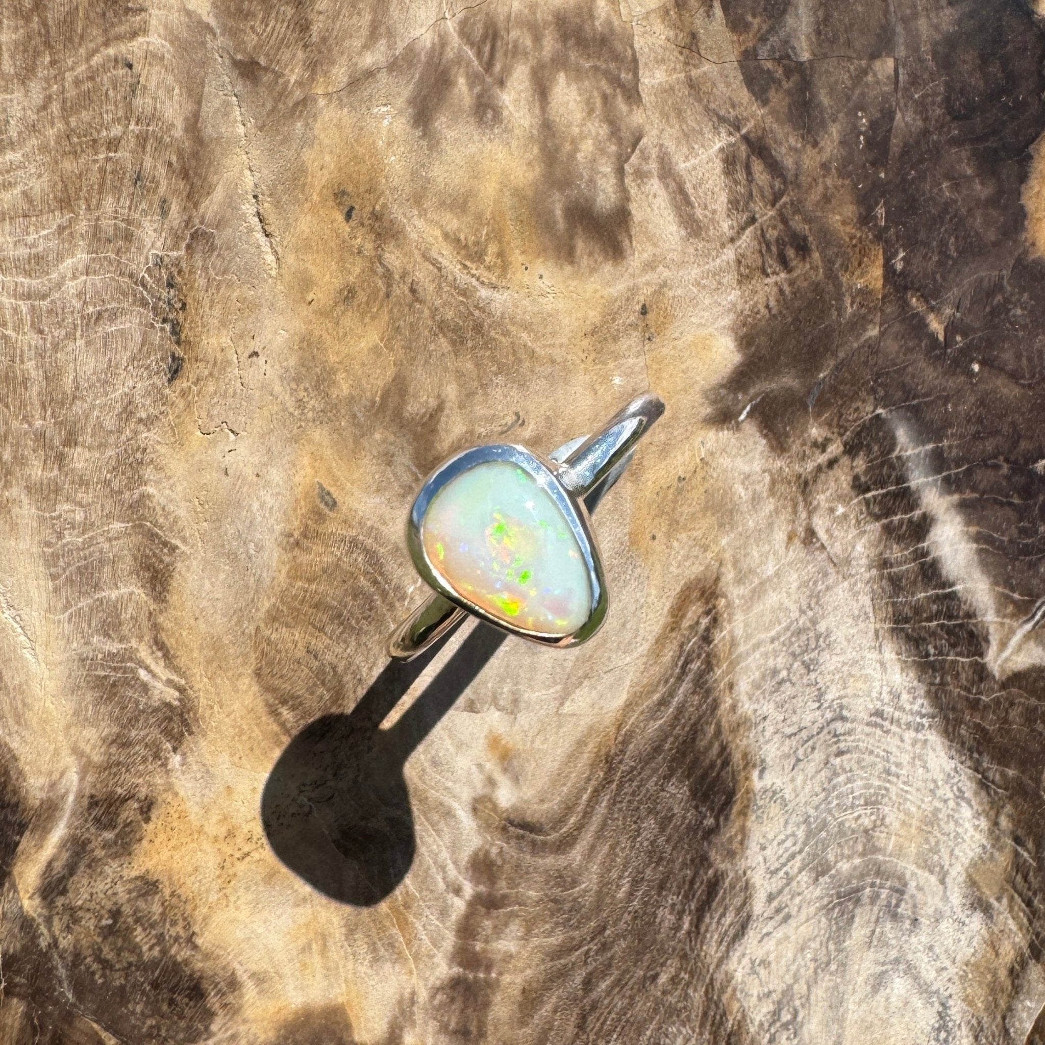 Glasshouse Flame ~ 0.9ct Solid Coober Pedy Light Opal 925 Sterling Silver Ring