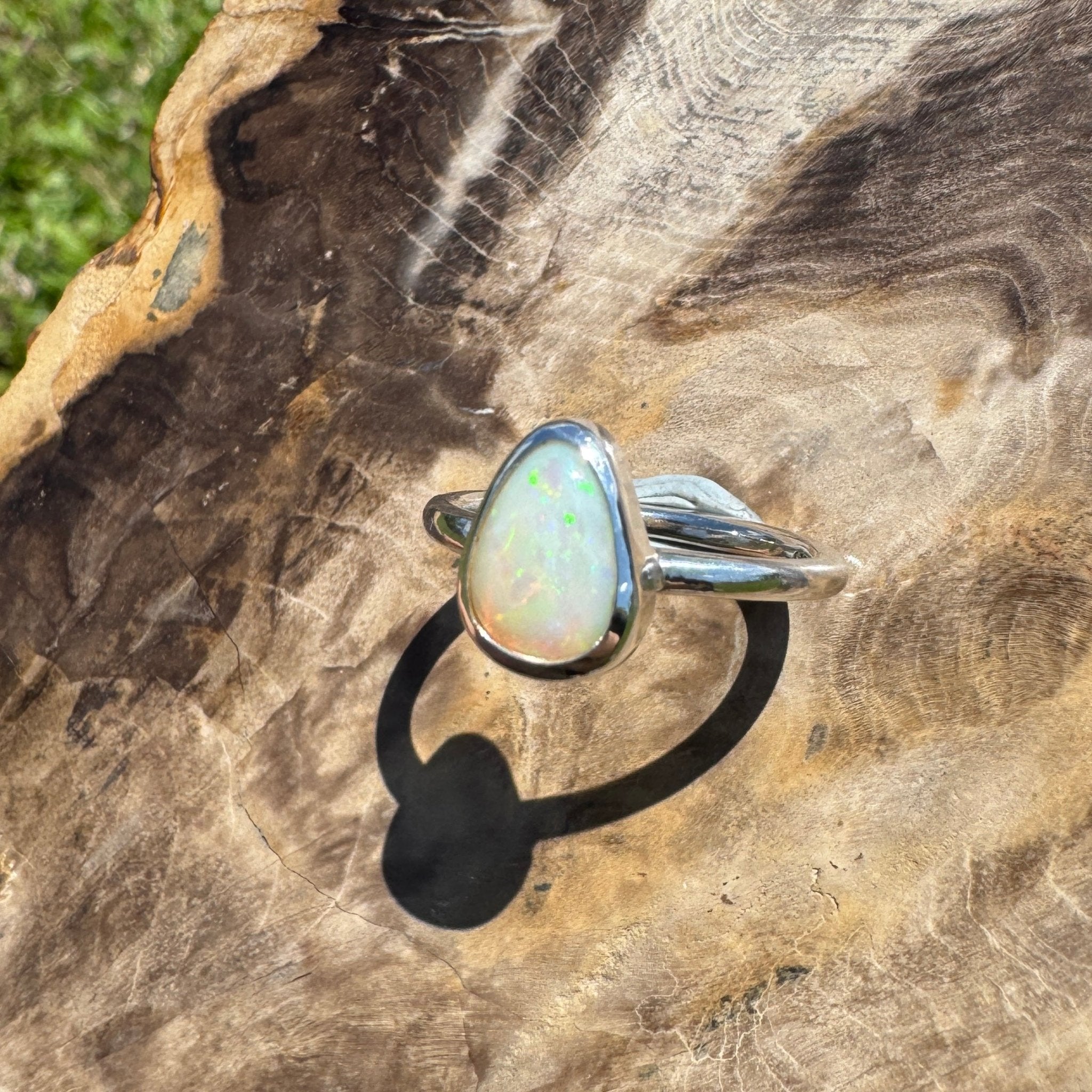Glasshouse Flame ~ 0.9ct Solid Coober Pedy Light Opal 925 Sterling Silver Ring