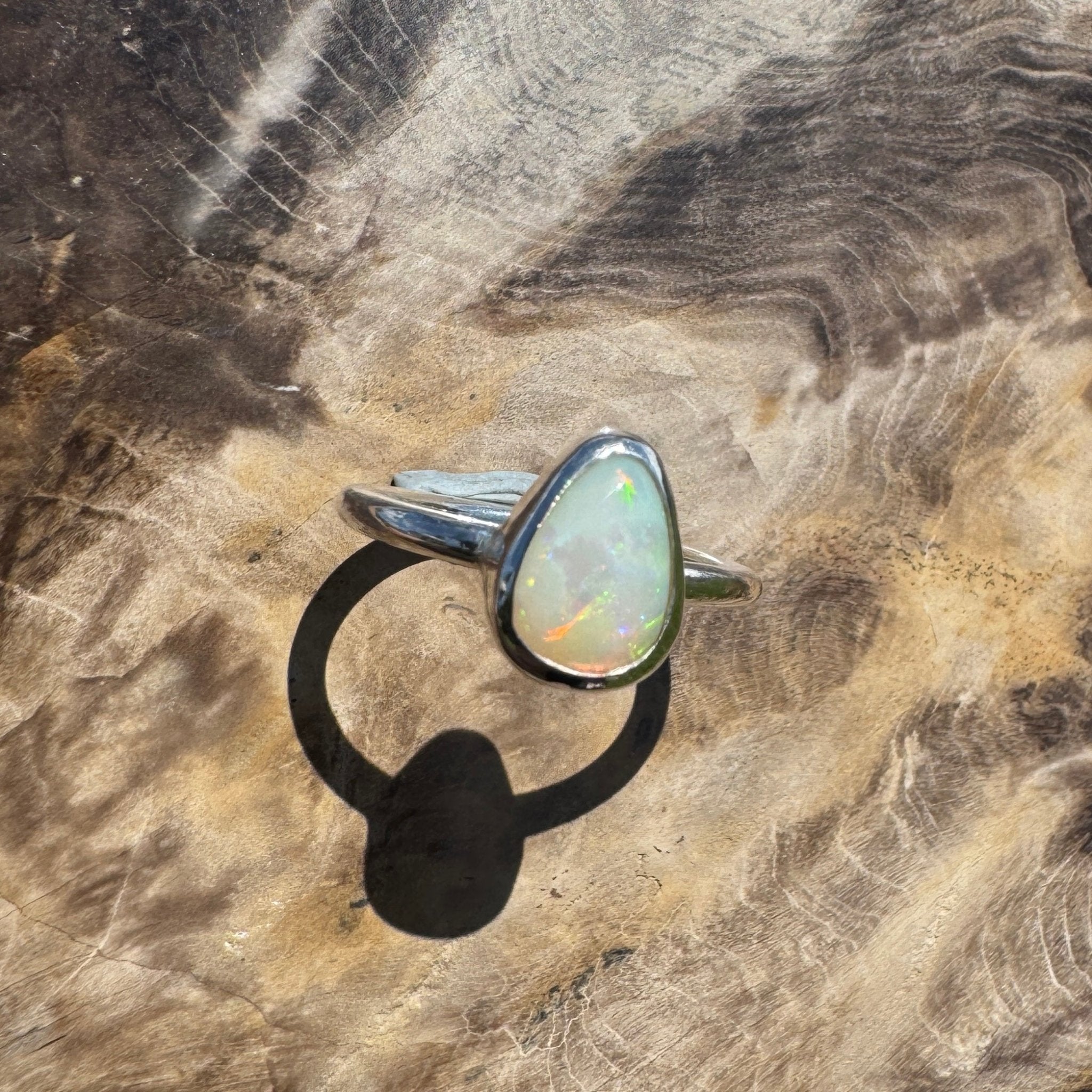 Glasshouse Flame ~ 0.9ct Solid Coober Pedy Light Opal 925 Sterling Silver Ring