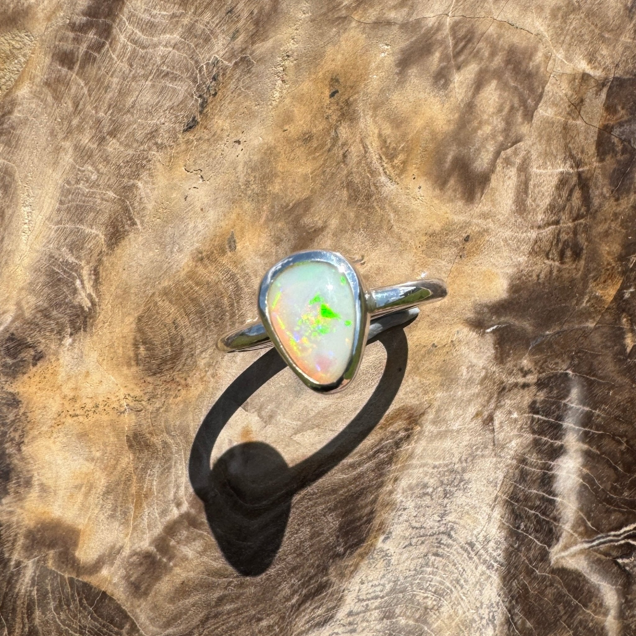Glasshouse Flame ~ 0.9ct Solid Coober Pedy Light Opal 925 Sterling Silver Ring