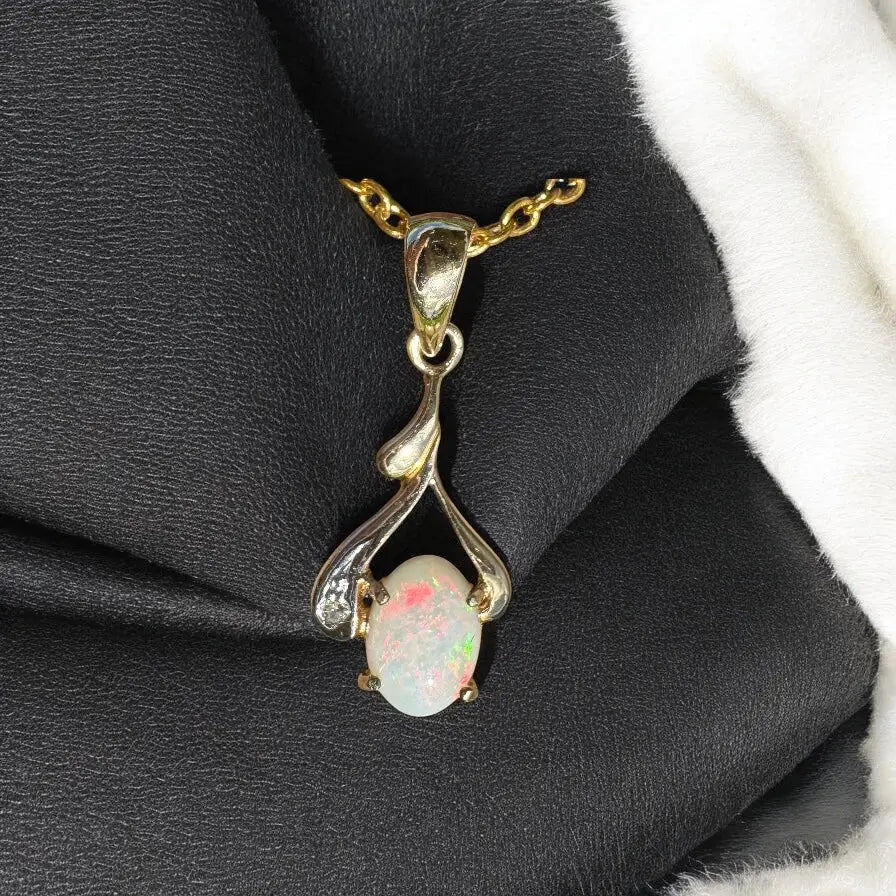 ‘Golden Red Centre' ~ Handcrafted 0.7ct Solid Coober Pedy Opal and Natural Diamond 9ct Australian Gold Pendant