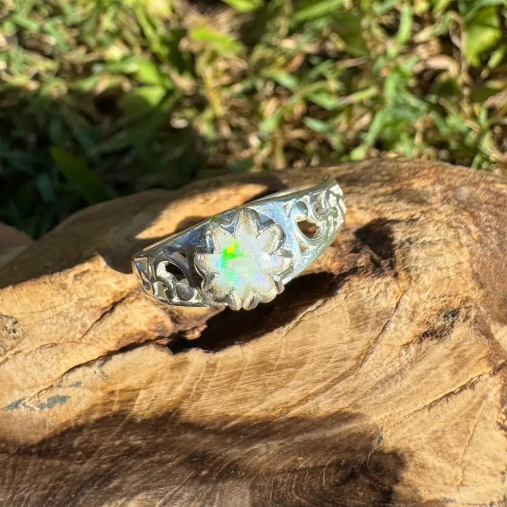 'Golden Sands' ~ Handcrafted 0.9ct Solid Coober Pedy Opal 925 Sterling Silver Ring