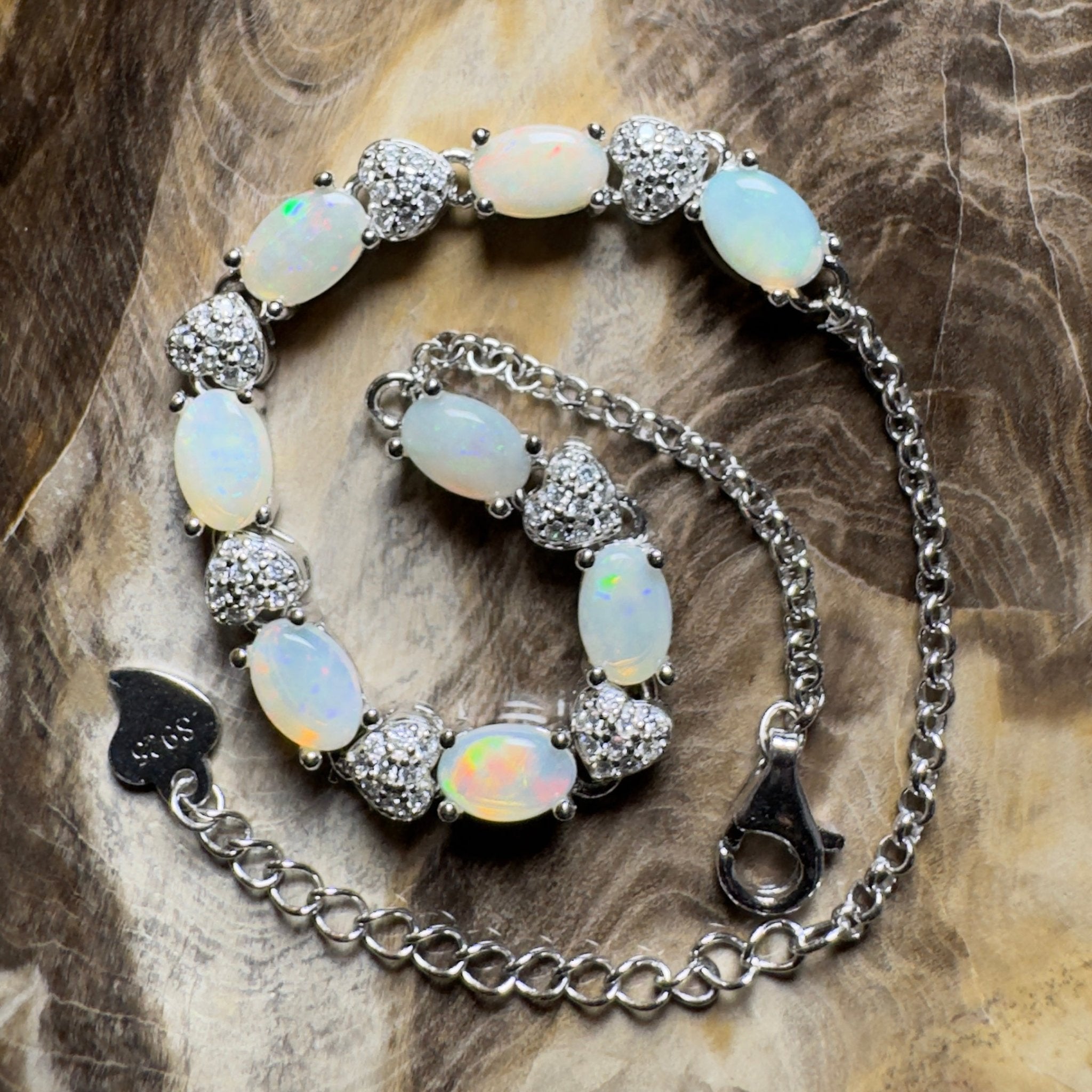 Grampians Glow ~ 2.4ct Coober Pedy Opal 925 Sterling Silver Bracelet
