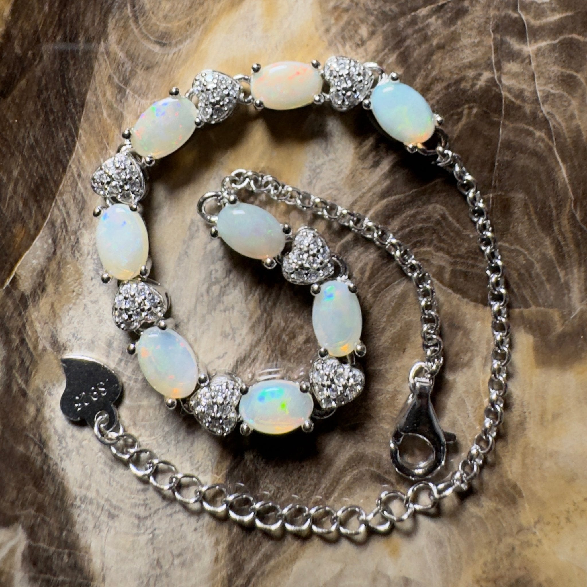 Grampians Glow ~ 2.4ct Coober Pedy Opal 925 Sterling Silver Bracelet