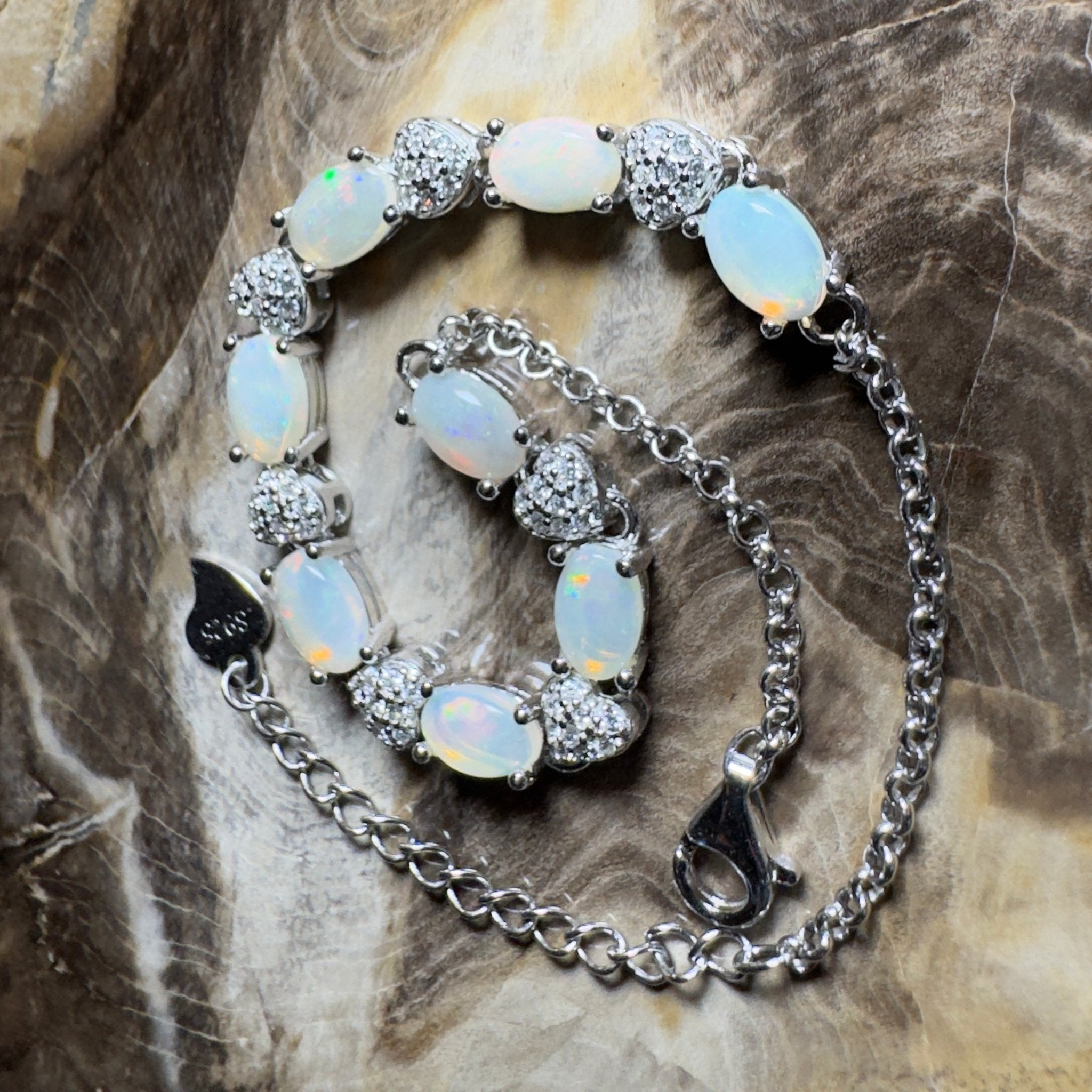 Grampians Glow ~ 2.4ct Coober Pedy Opal 925 Sterling Silver Bracelet