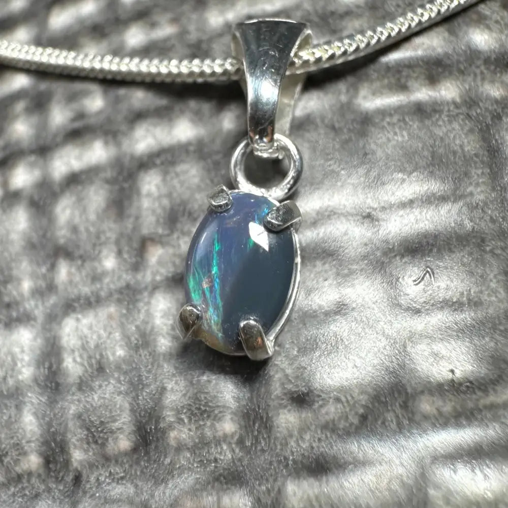 Opal pendant with silver chain from Great Barrier Radiance featuring an 0.6ct Lightning Ridge Opal