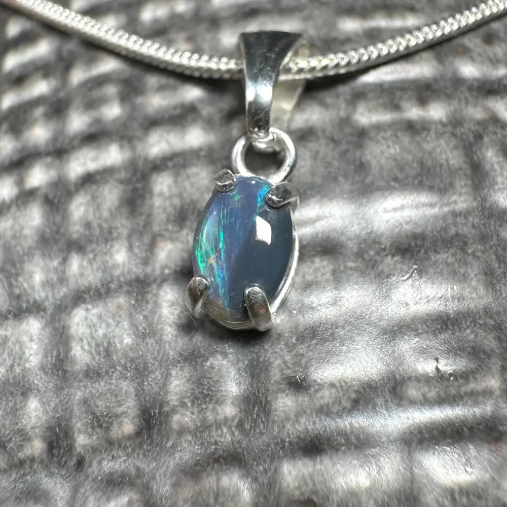 Opal pendant with silver setting from Great Barrier Radiance handcrafted Lightning Ridge Opal