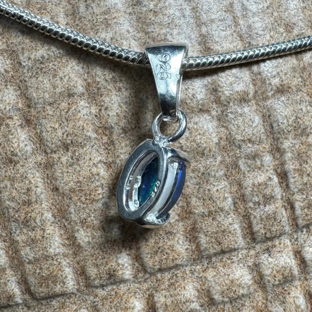Silver pendant with oval Lightning Ridge opal gemstone from the Great Barrier Radiance collection