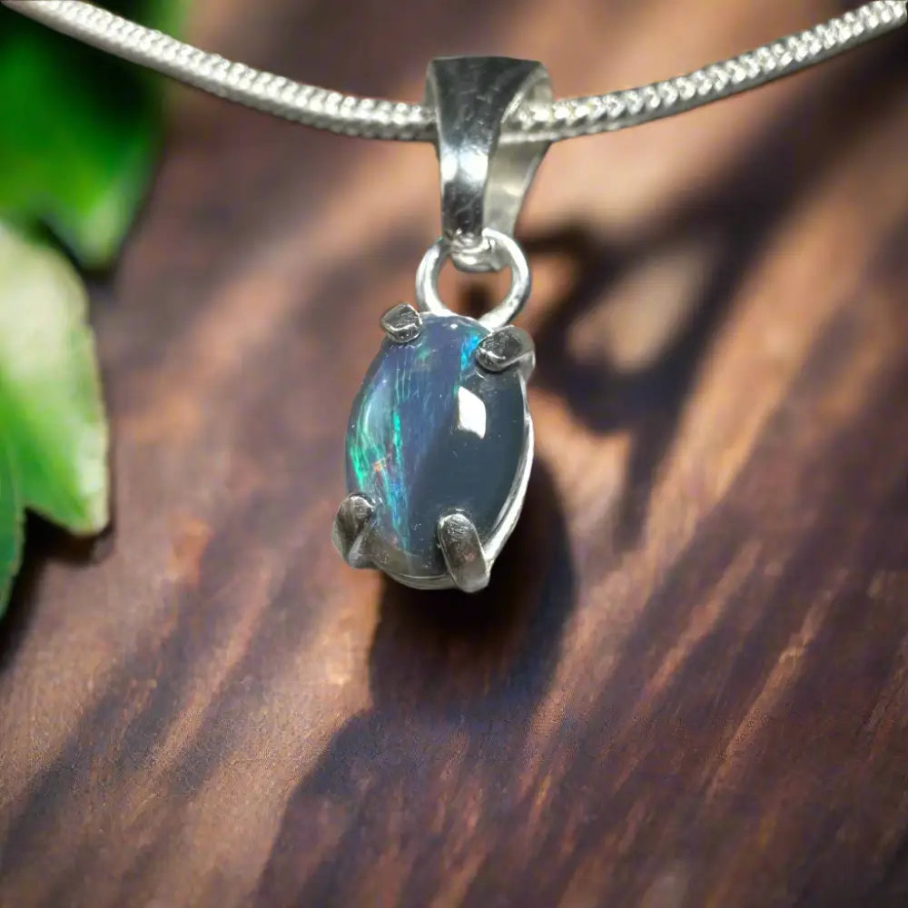 Silver opal pendant from the Great Barrier Radiance collection featuring a 0.6ct Lightning Ridge Opal in sterling silver