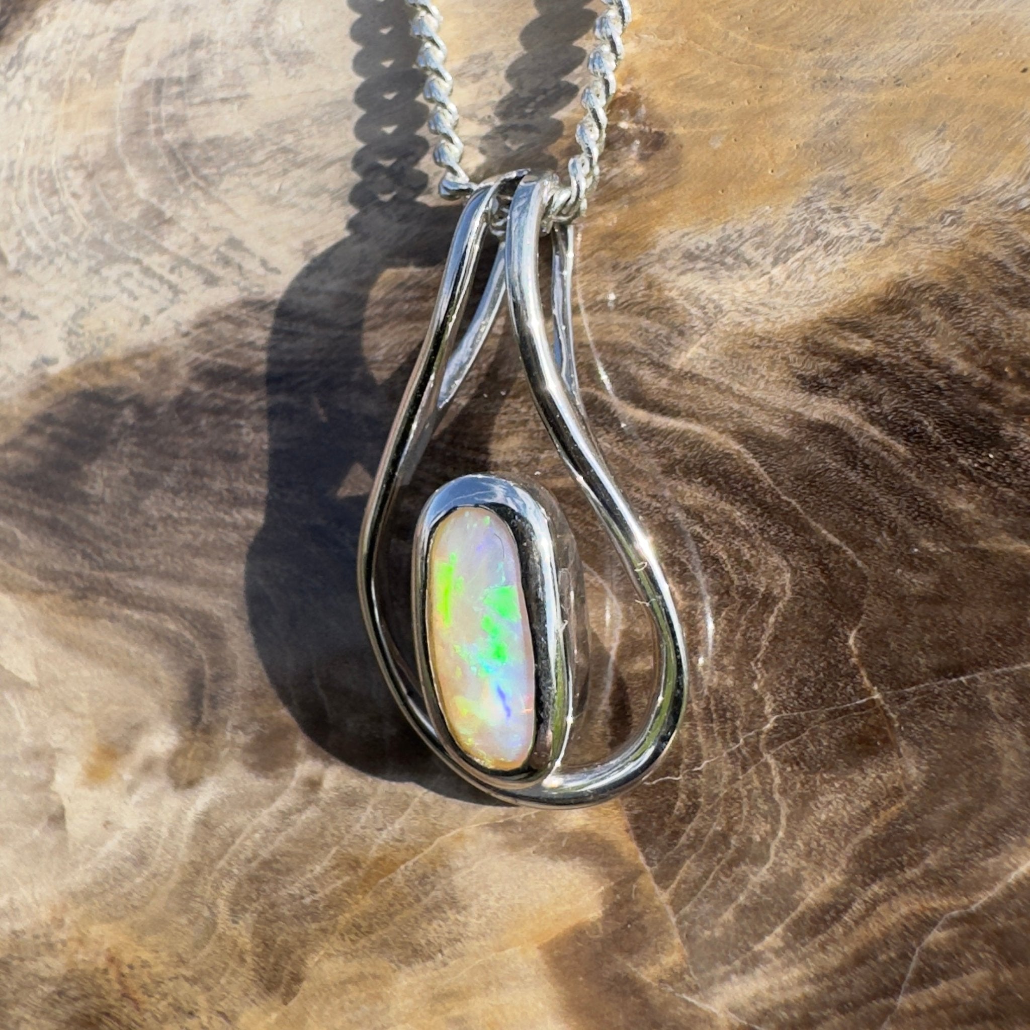 Great Ocean Gleam ~ 1ct Solid Coober Pedy Crystal Opal 925 Sterling Silver Pendant Necklace