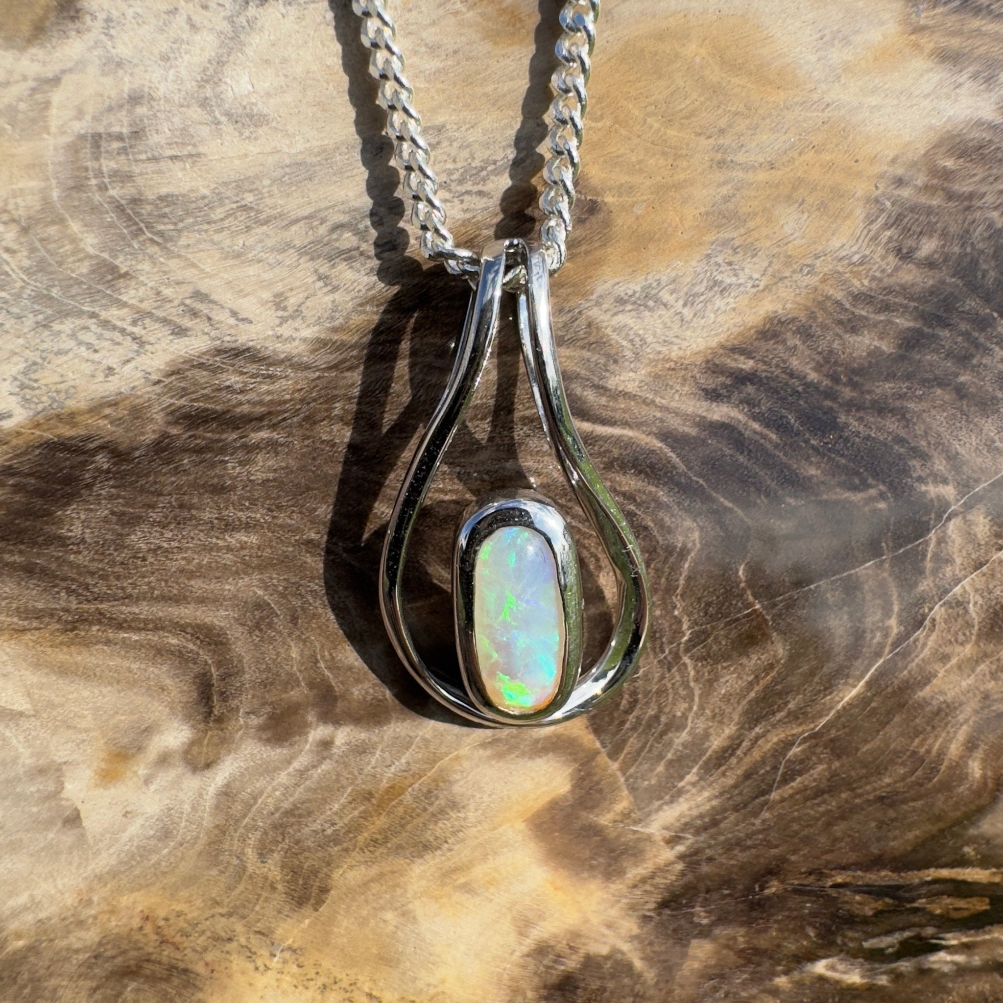 Great Ocean Gleam ~ 1ct Solid Coober Pedy Crystal Opal 925 Sterling Silver Pendant Necklace