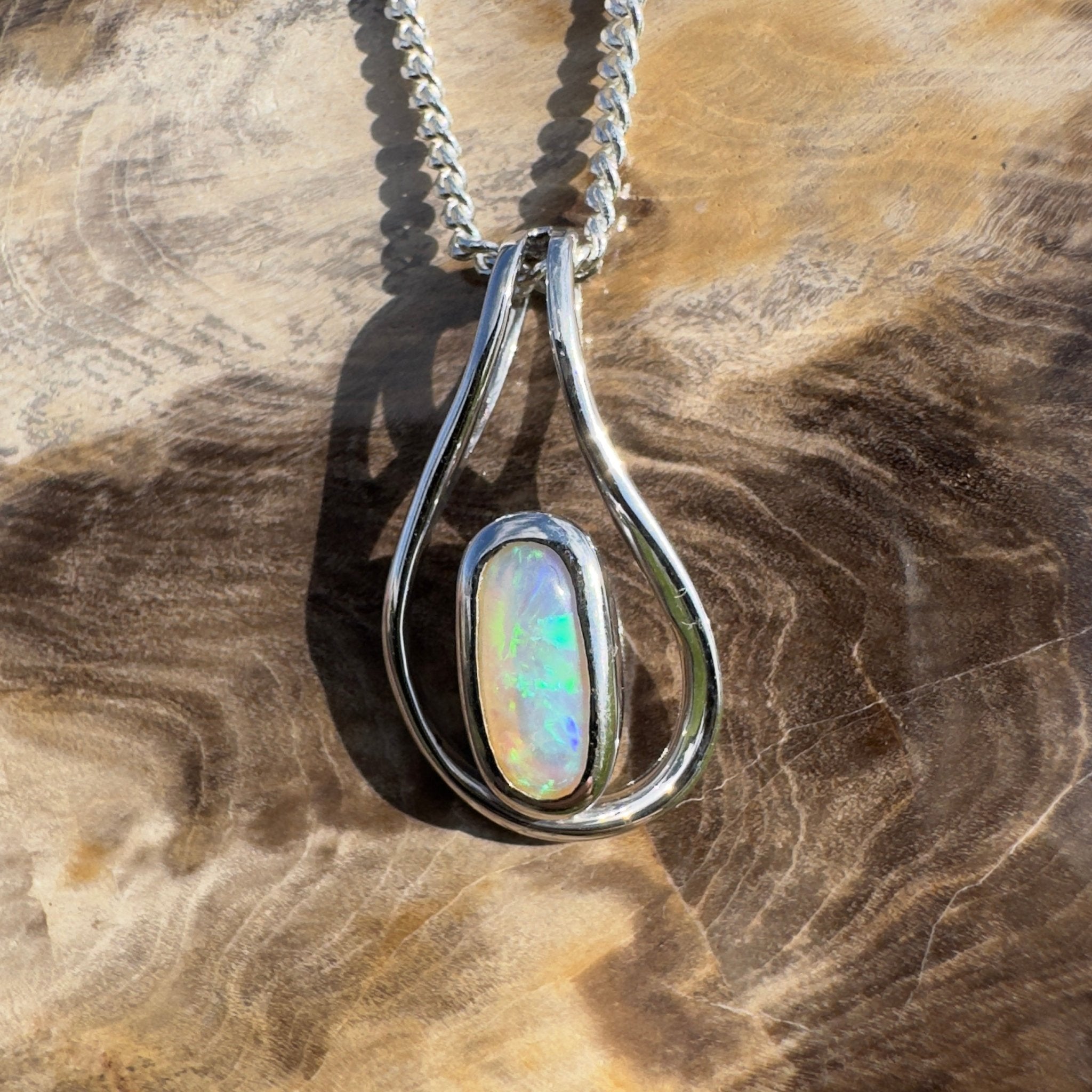 Great Ocean Gleam ~ 1ct Solid Coober Pedy Crystal Opal 925 Sterling Silver Pendant Necklace