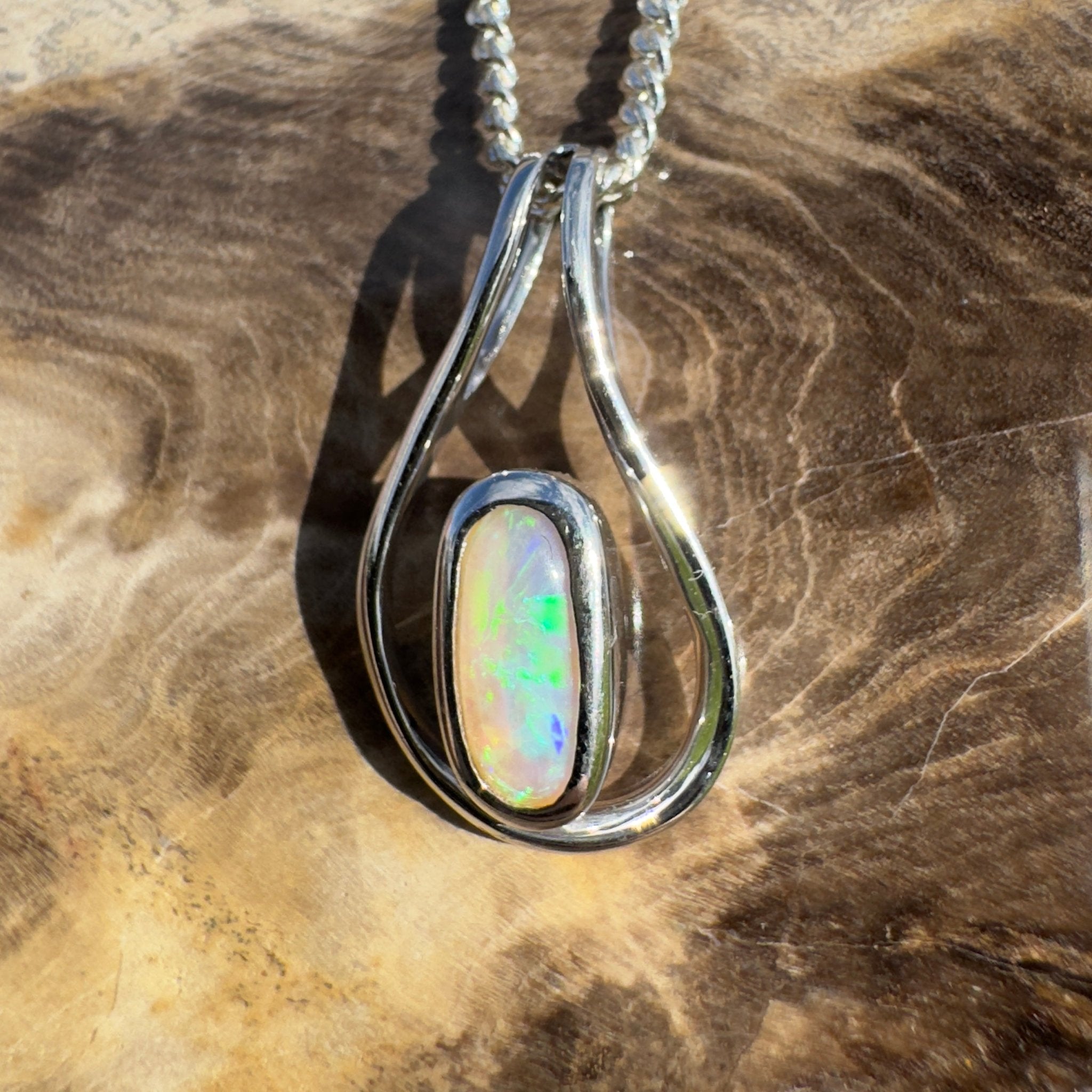 Great Ocean Gleam ~ 1ct Solid Coober Pedy Crystal Opal 925 Sterling Silver Pendant Necklace