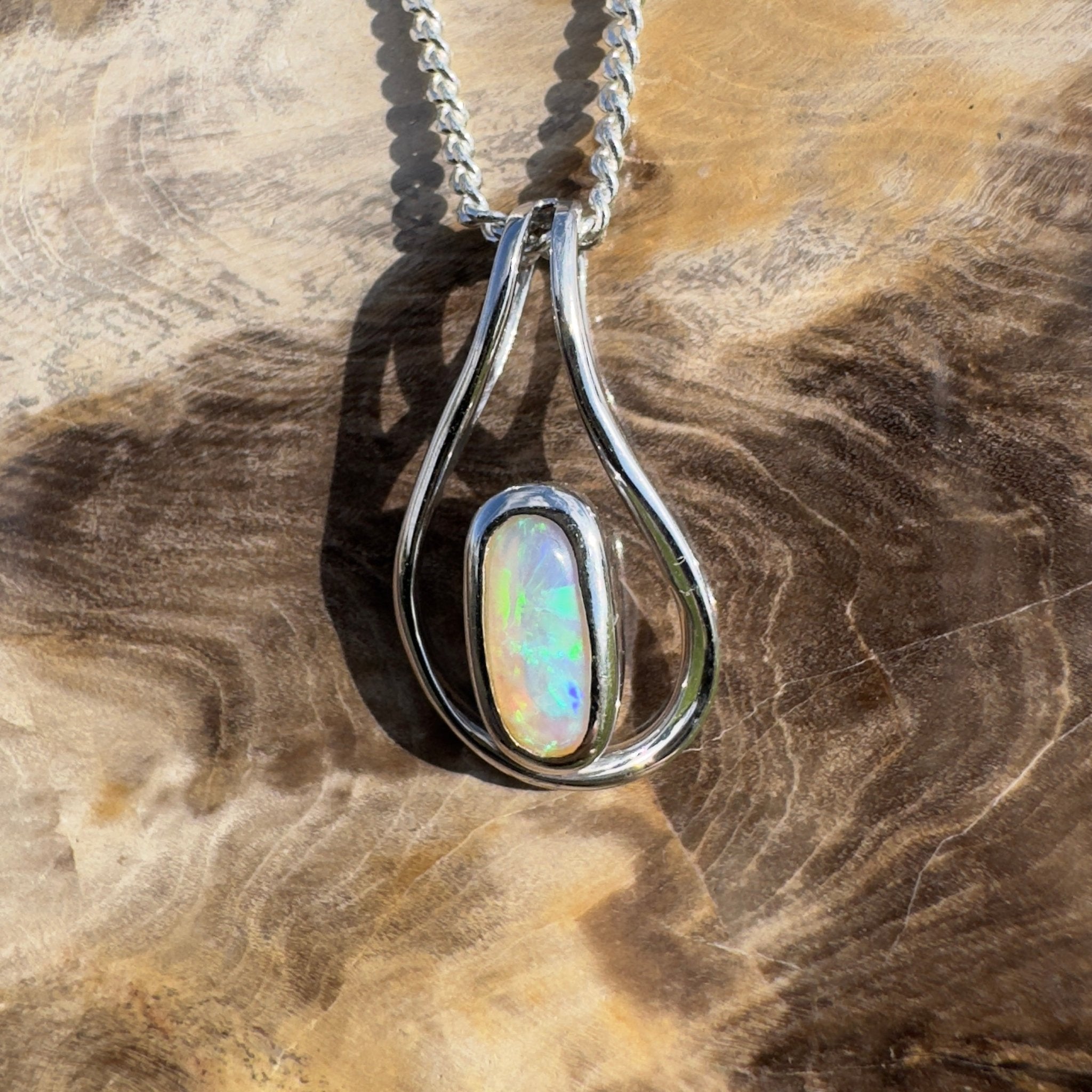 Great Ocean Gleam ~ 1ct Solid Coober Pedy Crystal Opal 925 Sterling Silver Pendant Necklace