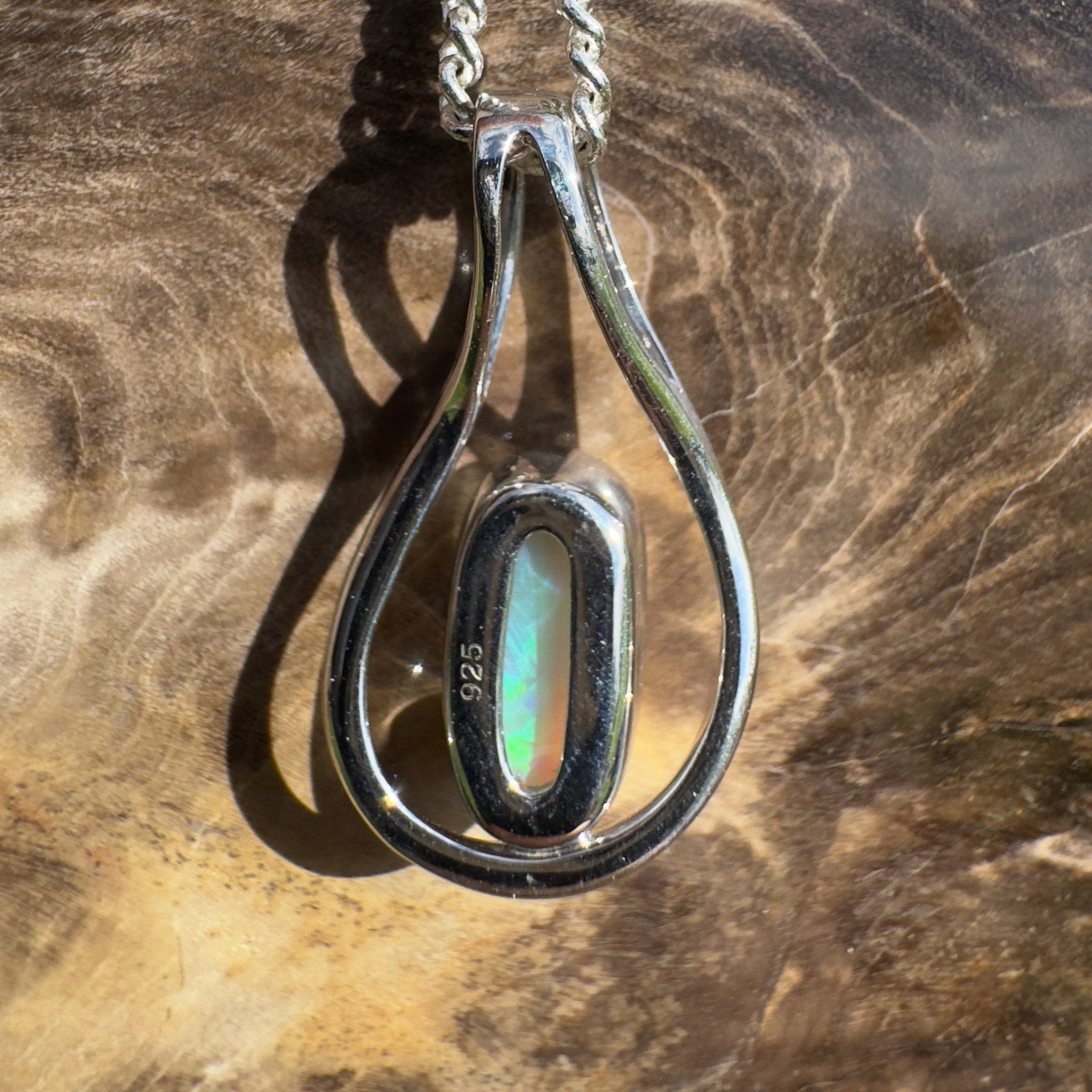 Great Ocean Gleam ~ 1ct Solid Coober Pedy Crystal Opal 925 Sterling Silver Pendant Necklace