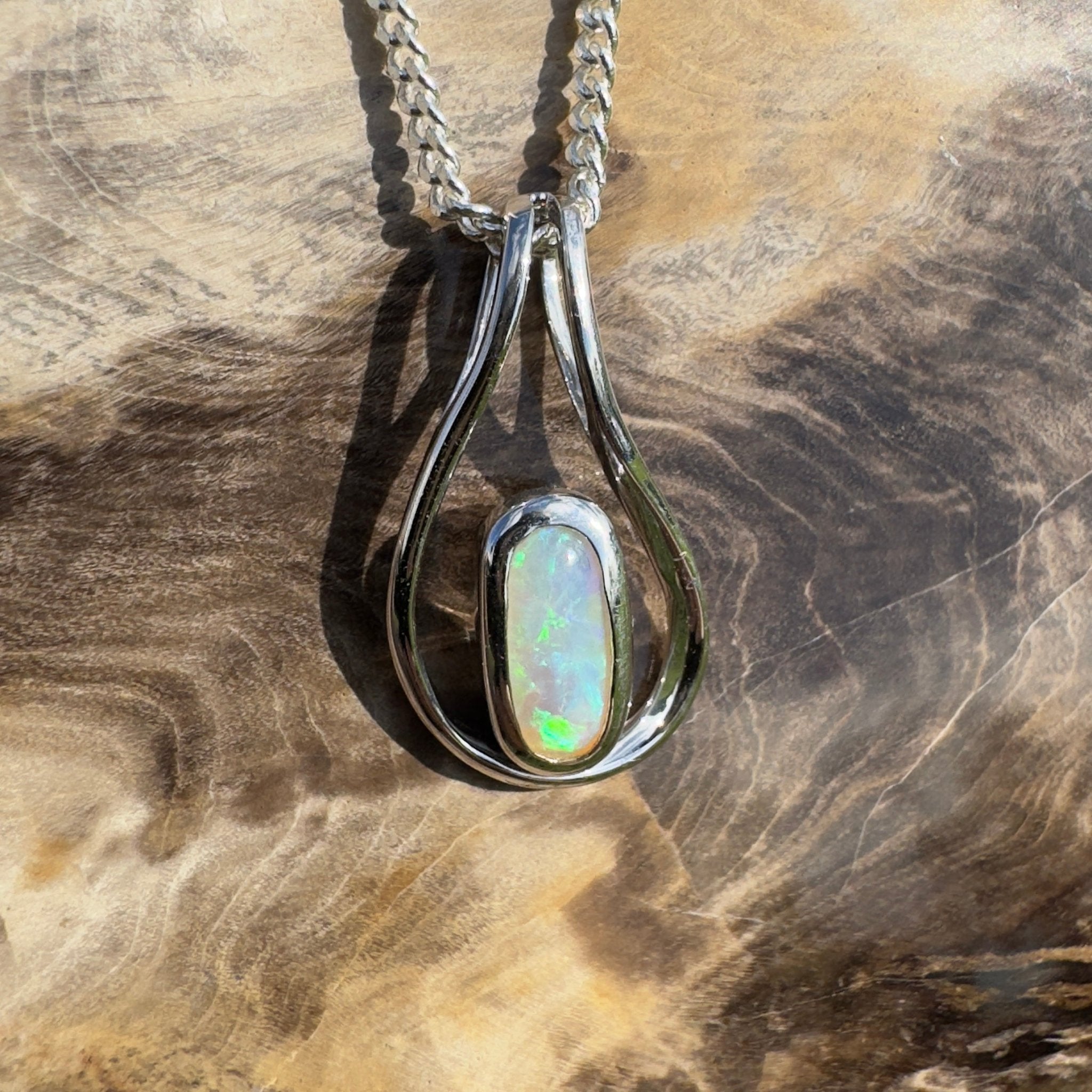 Great Ocean Gleam ~ 1ct Solid Coober Pedy Crystal Opal 925 Sterling Silver Pendant Necklace