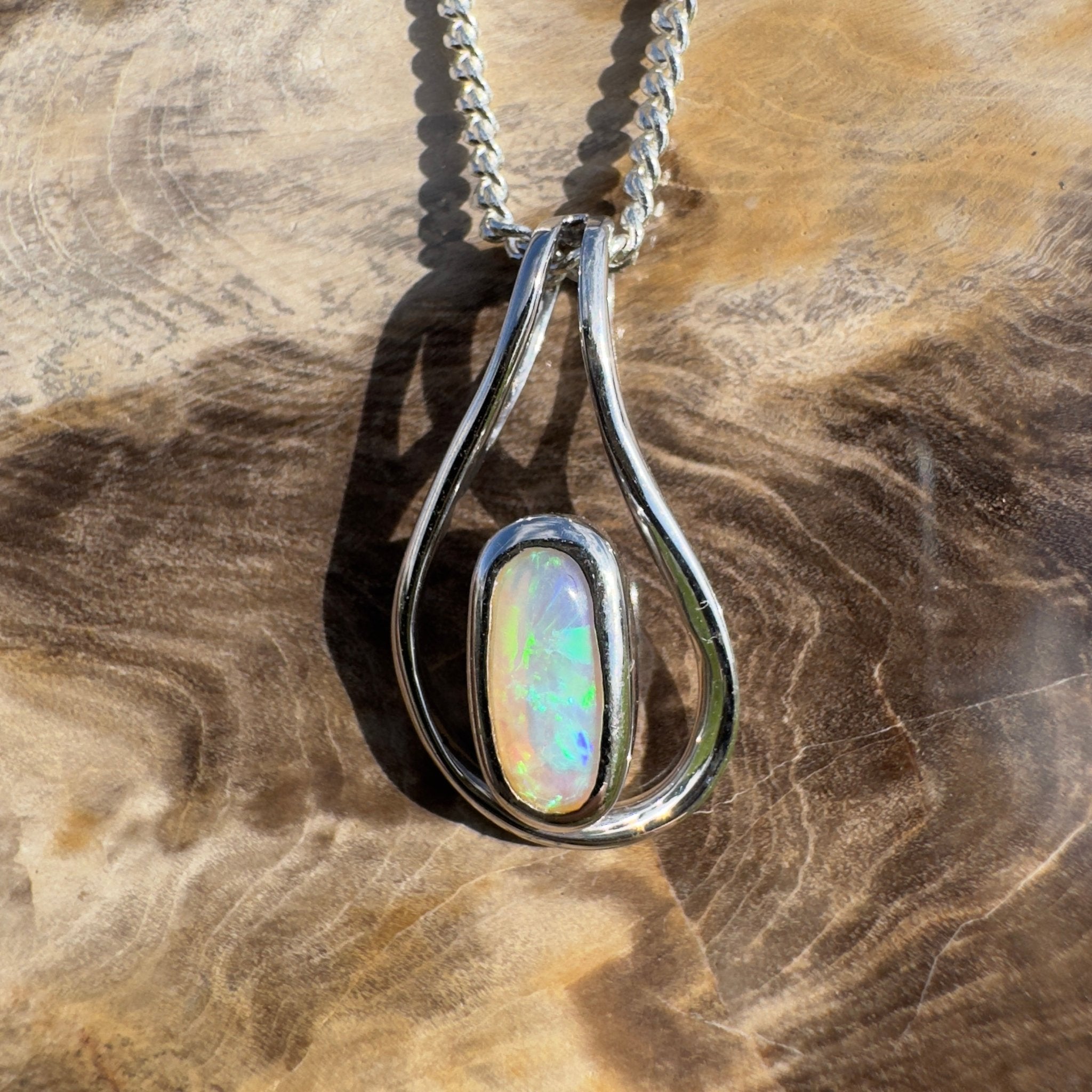 Great Ocean Gleam ~ 1ct Solid Coober Pedy Crystal Opal 925 Sterling Silver Pendant Necklace
