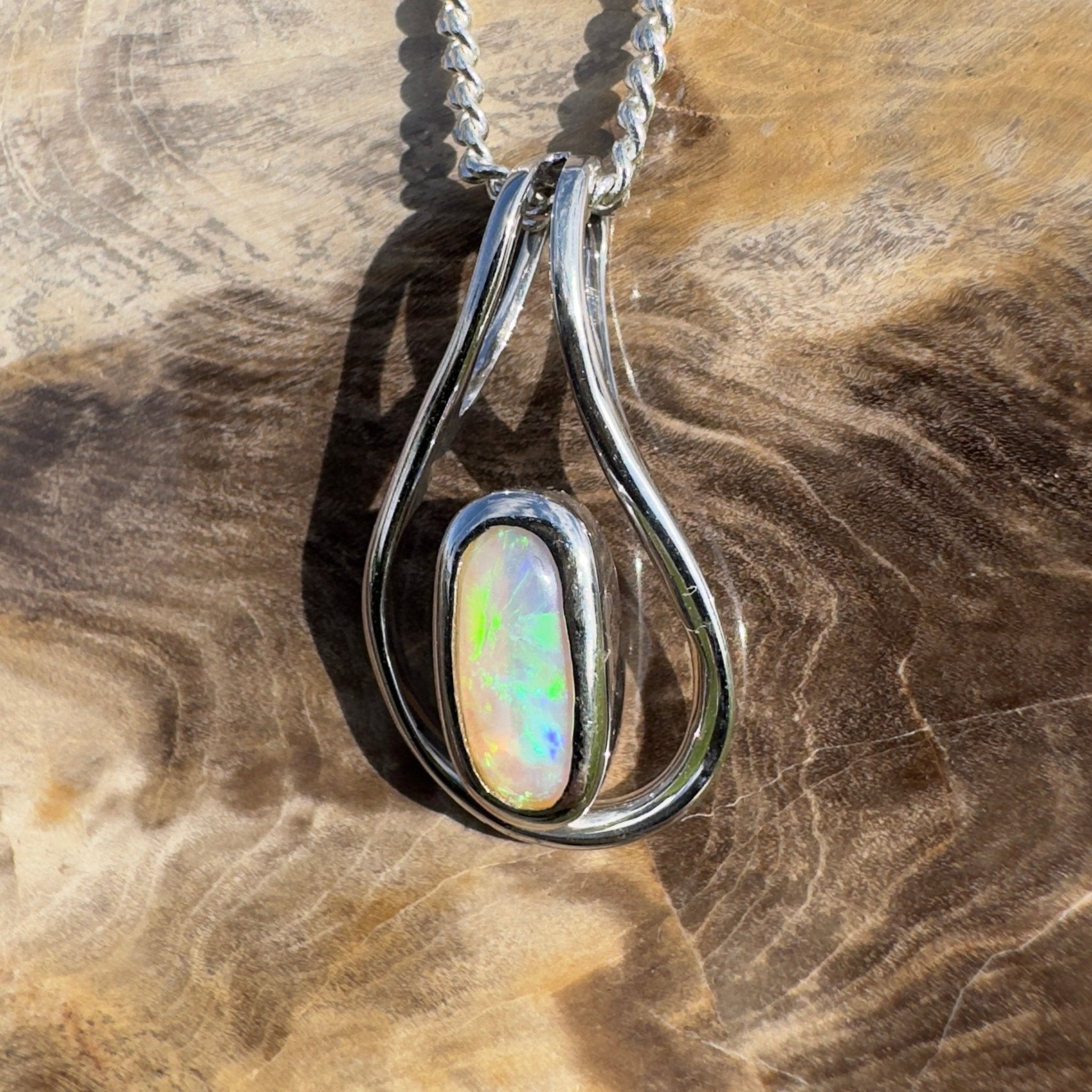 Great Ocean Gleam ~ 1ct Solid Coober Pedy Crystal Opal 925 Sterling Silver Pendant Necklace