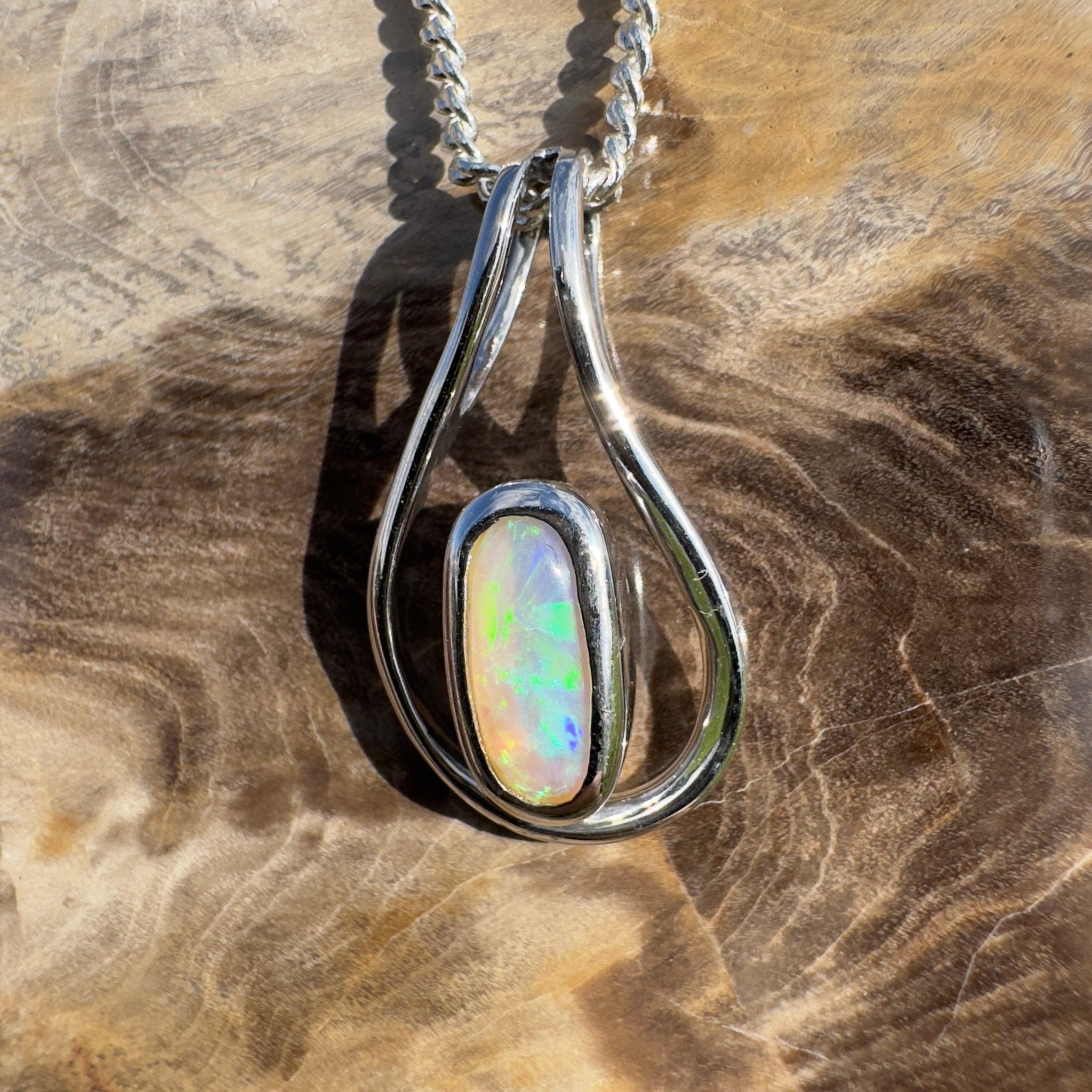 Great Ocean Gleam ~ 1ct Solid Coober Pedy Crystal Opal 925 Sterling Silver Pendant Necklace
