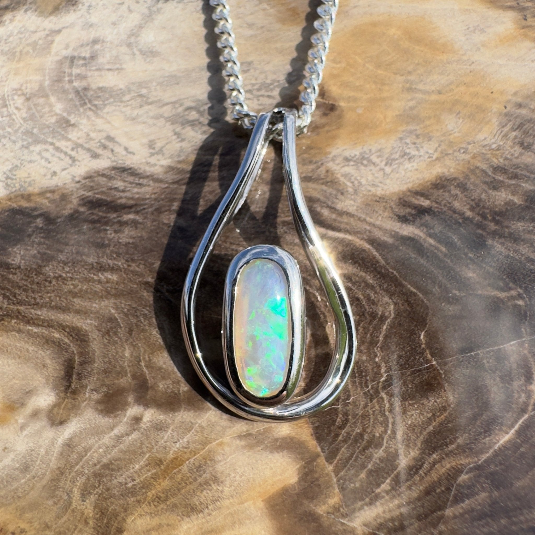 Great Ocean Gleam ~ 1ct Solid Coober Pedy Crystal Opal 925 Sterling Silver Pendant Necklace