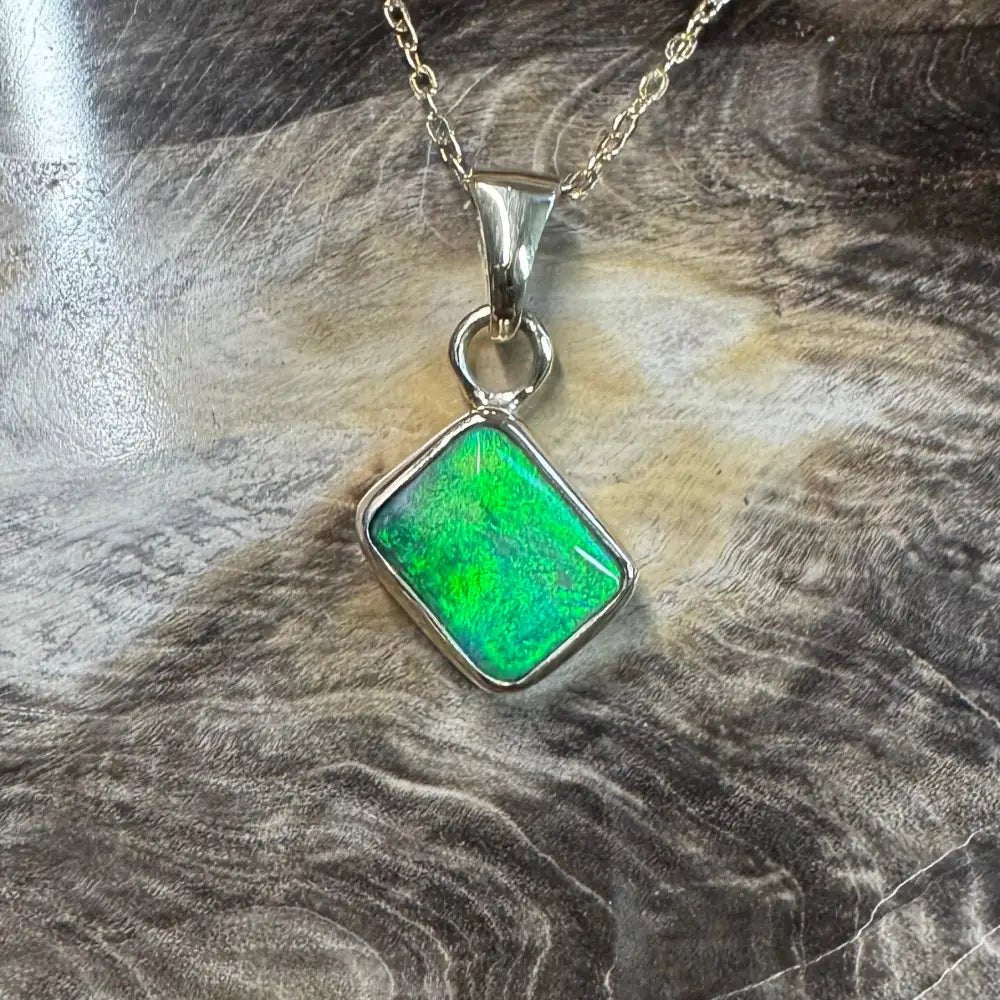 'Green and Gold' ~ Handcrafted 1.9ct Solid Lightning Ridge Black Opal 9ct Australian Gold Pendant