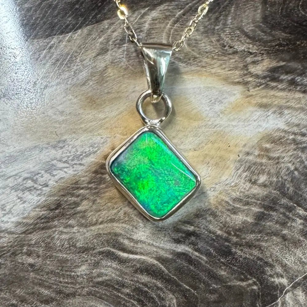 'Green and Gold' ~ Handcrafted 1.9ct Solid Lightning Ridge Black Opal 9ct Australian Gold Pendant